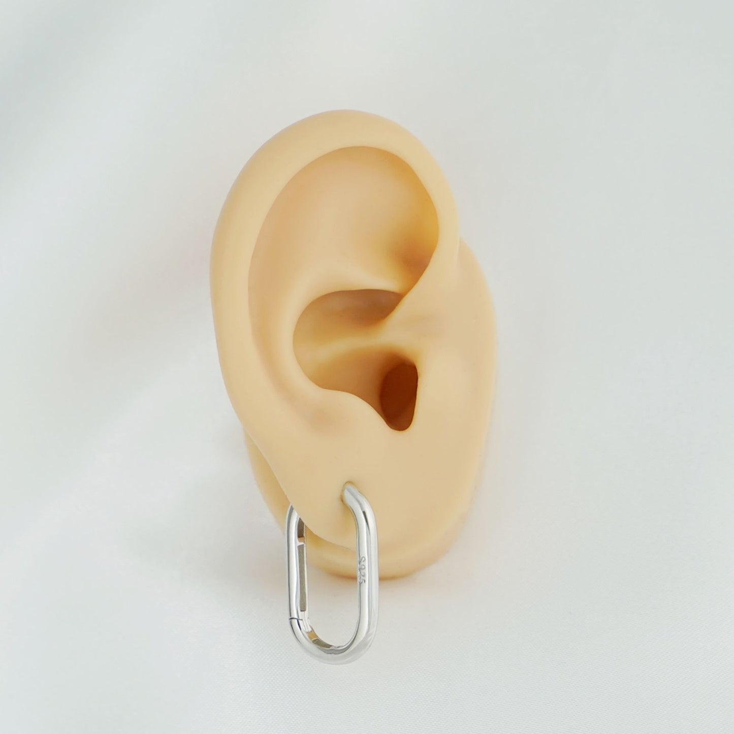 Rhodium-plated Sterling Silver Oval Hoop Earrings with Square Opening