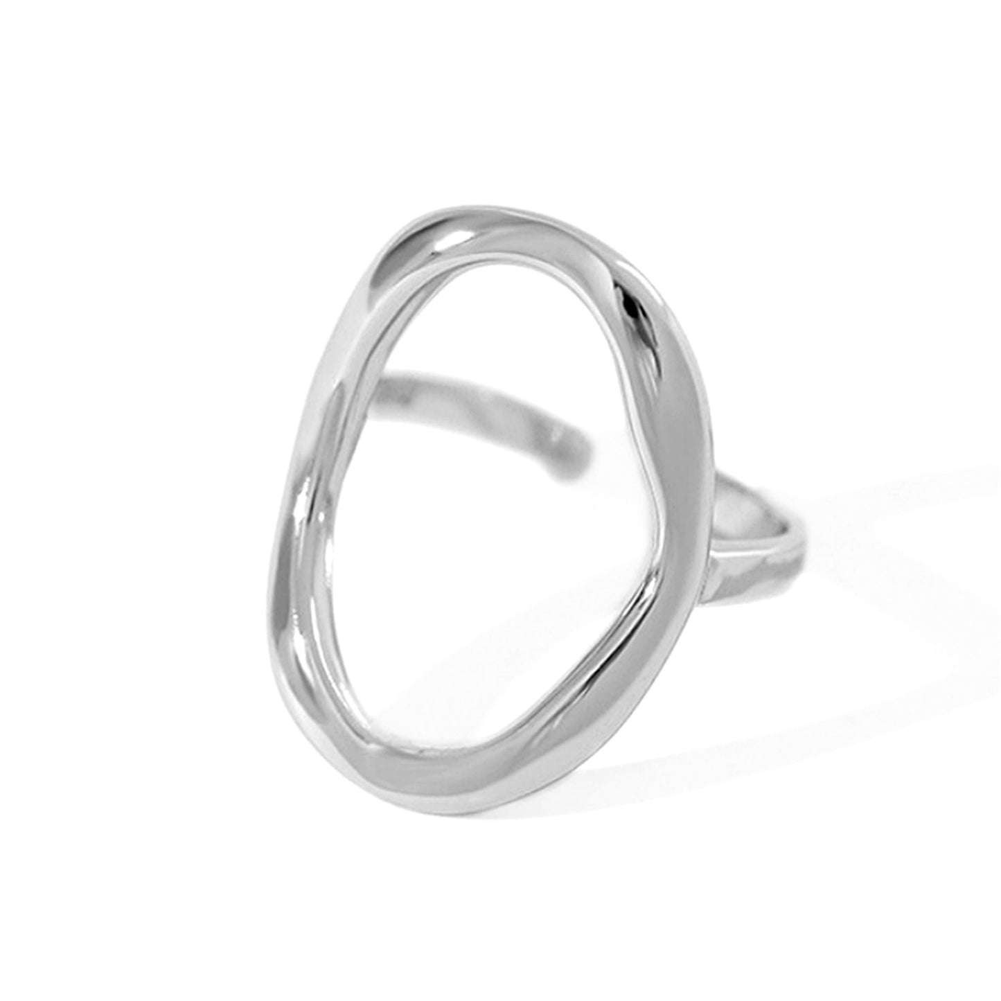 Sterling Silver Solid Chunky Shiny Bent Oval Circle Round Open Band Ring - sugarkittenlondon