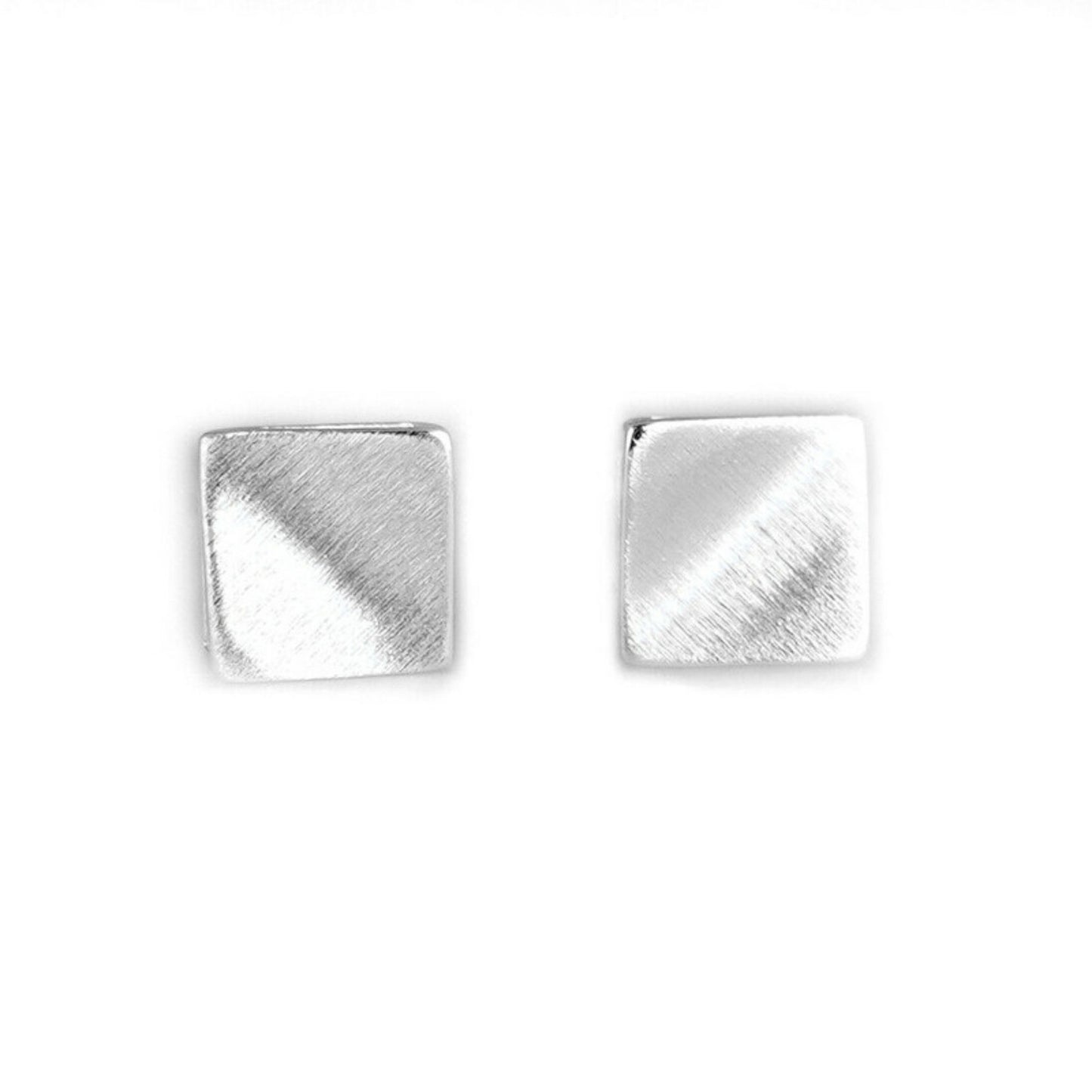 Sterling Silver Brushed Matte 6mm Bent Square Cube Geometry Stud Earrings - sugarkittenlondon