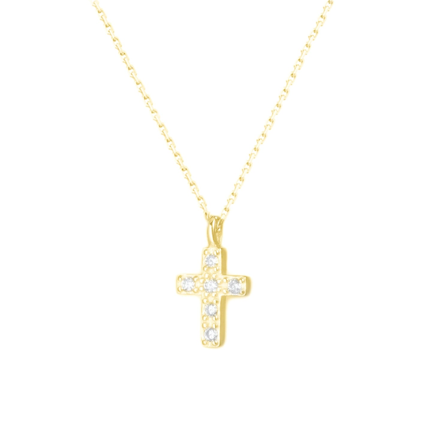 Sterling Silver Small Cross Paved CZ Charm Pendant Chain Necklace 2 Tones - sugarkittenlondon