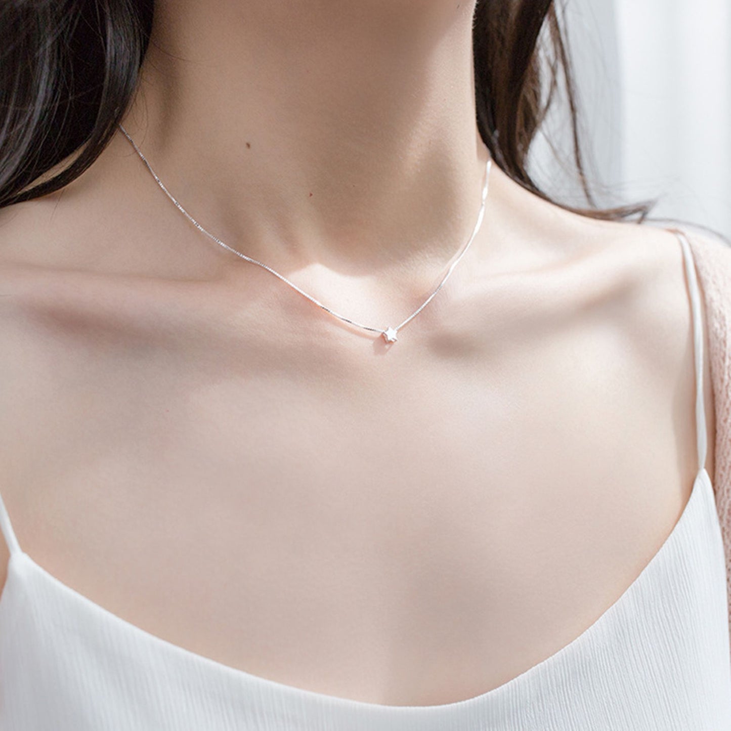 Sterling Silver Mini 4.8mm 3D Star Pendant Charm Box Chain Necklace 16 -17.5'' - sugarkittenlondon