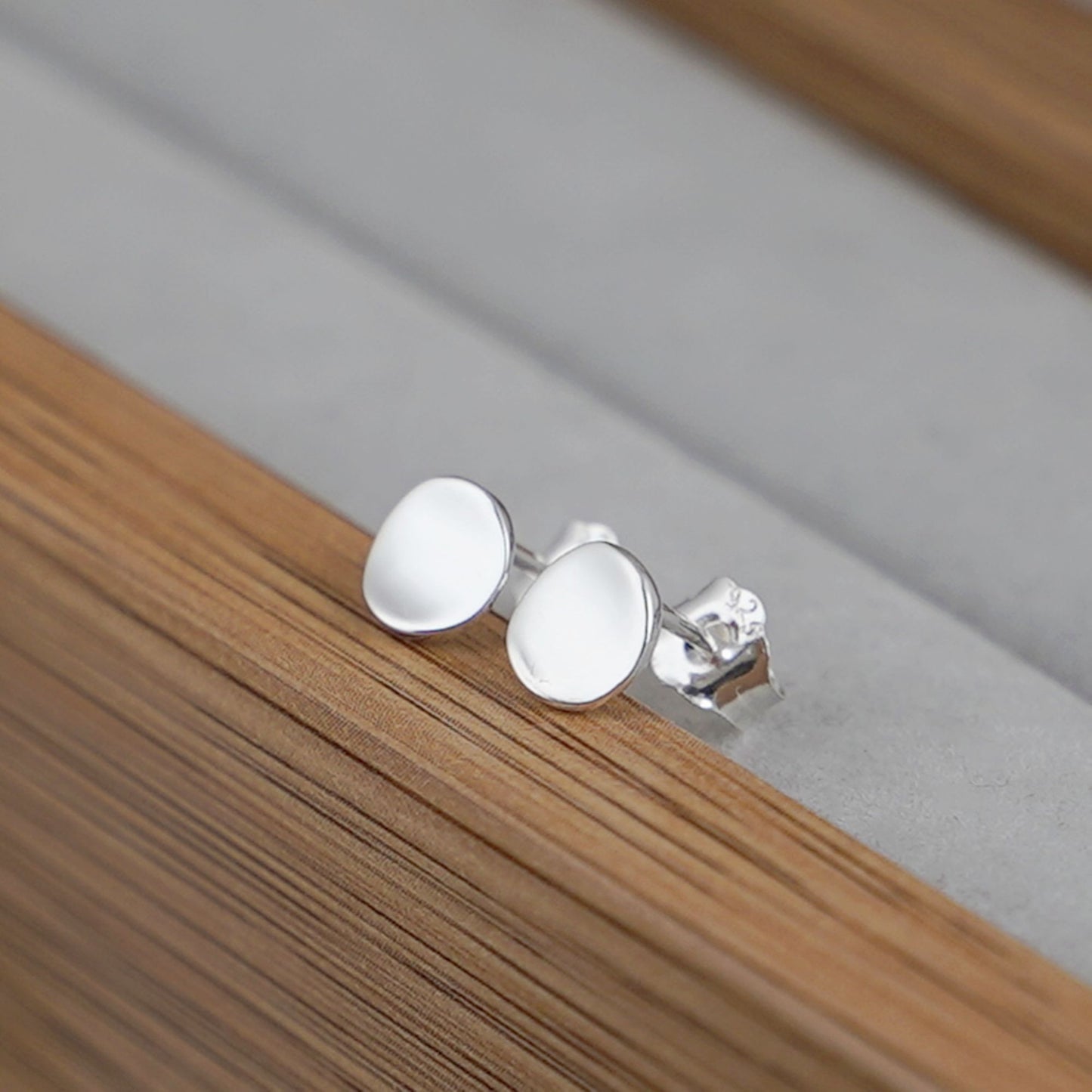 Sterling Silver 6mm Bent Dot Disc Circle Plain Shiny Round Stud Earrings - sugarkittenlondon