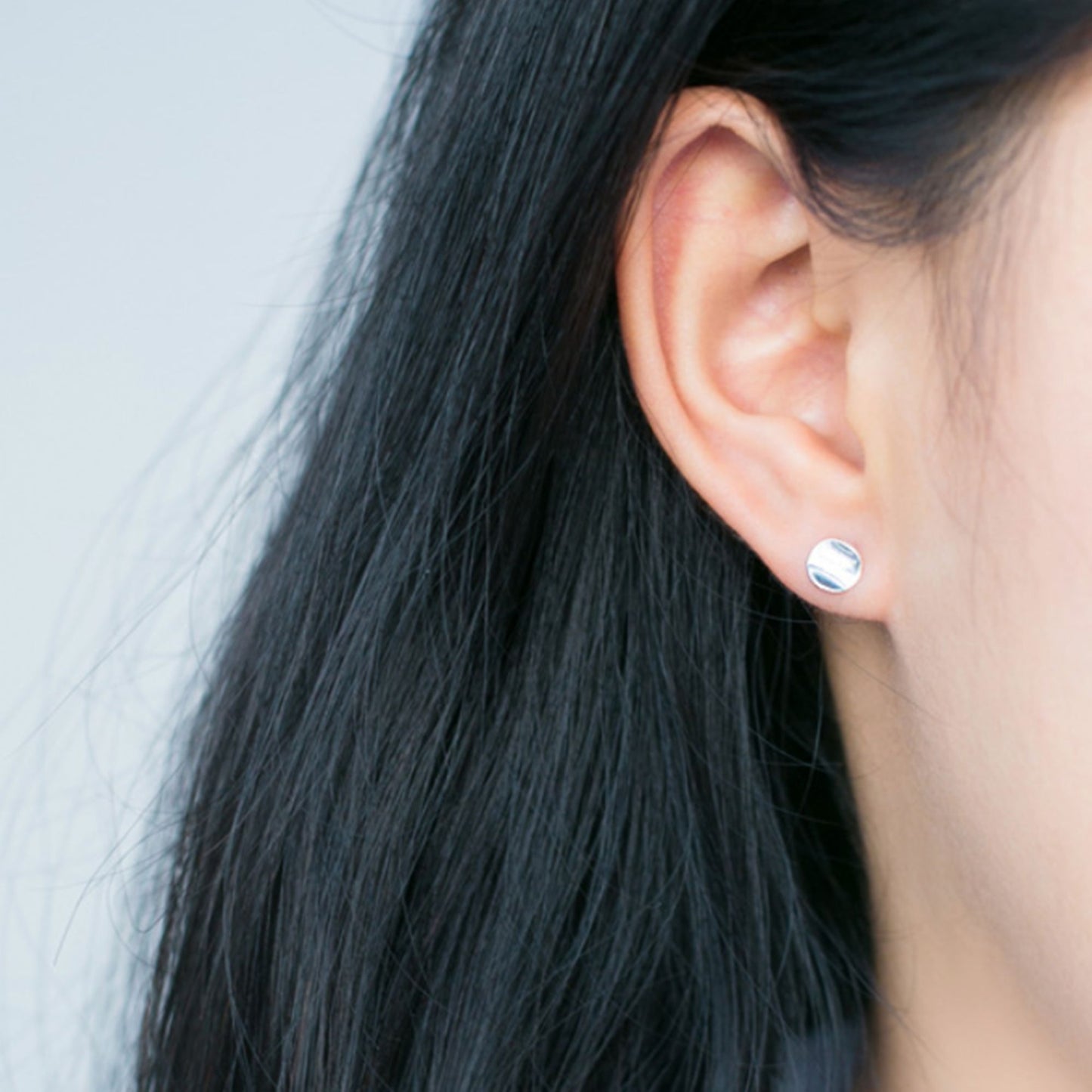 Sterling Silver 6mm Bent Dot Disc Circle Plain Shiny Round Stud Earrings - sugarkittenlondon