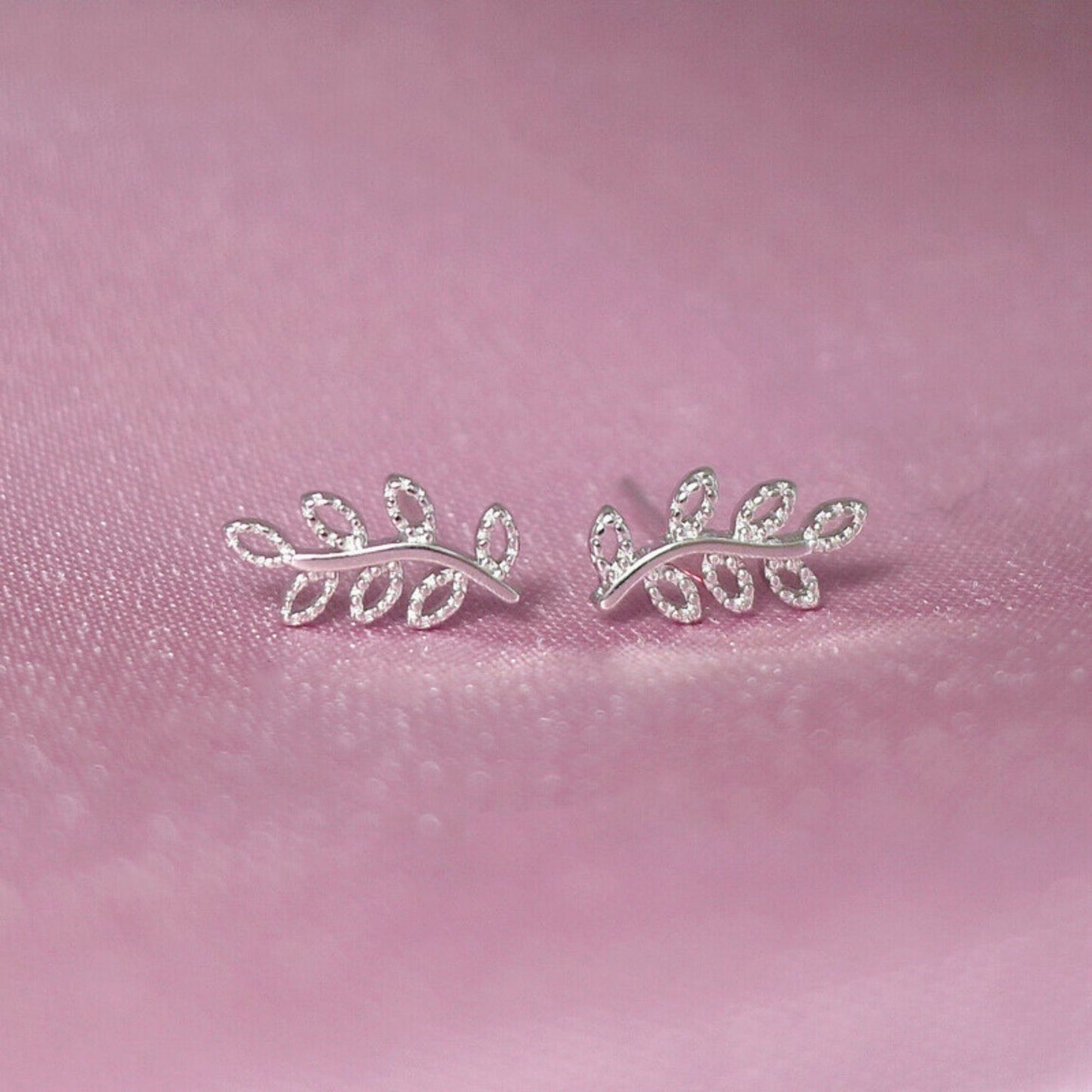 Sterling Silver Filigree Hollow Out Beaded Leaf Stud Crawler Earrings - sugarkittenlondon