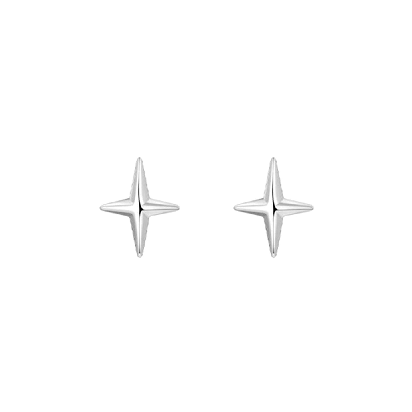 Sterling Silver 4 Pointed Star Cross Unisex Stud Earrings - sugarkittenlondon