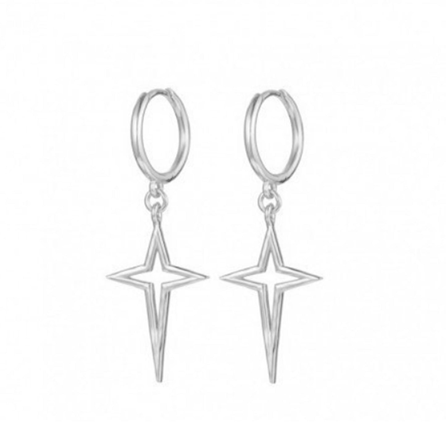 Sterling Silver Sleeper Hoop Earrings with Cross Drop Charm in 2 Tones