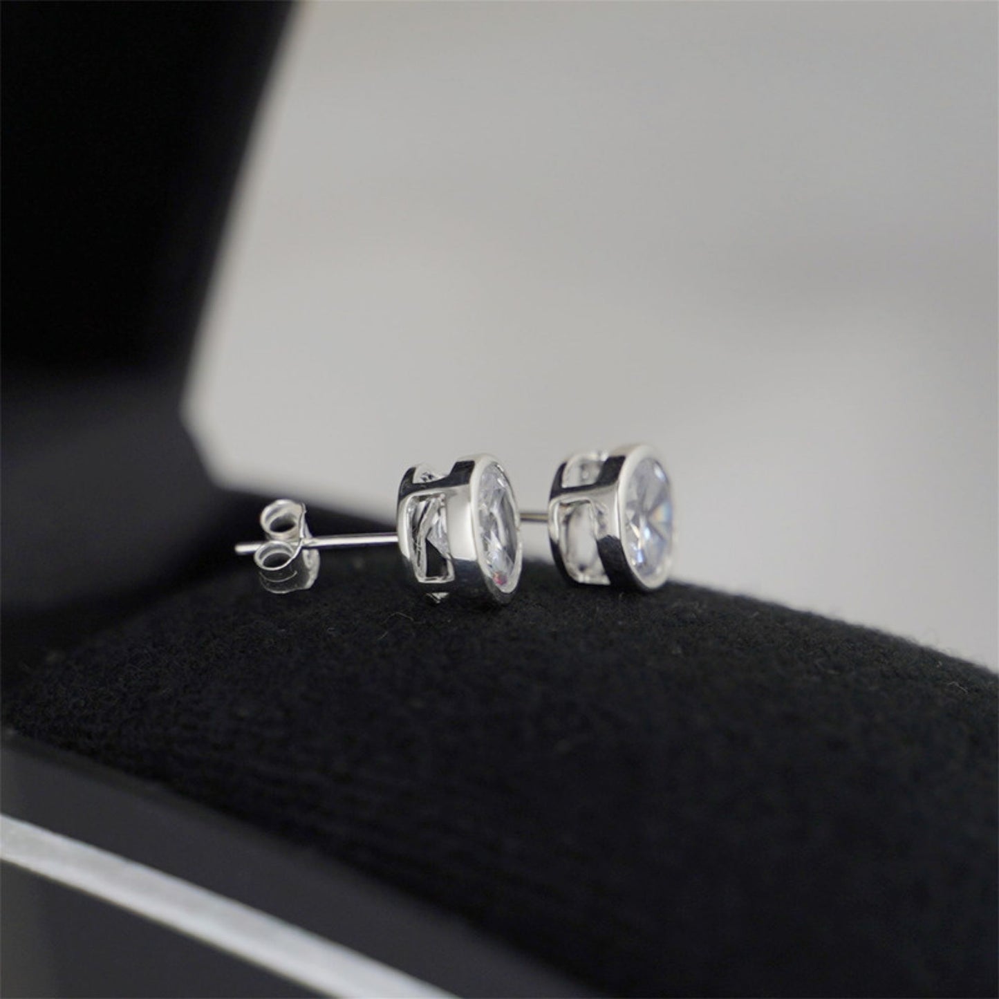 Sterling Silver 3 4 5 6 7 8mm CZ Round Bezel Rubover Clear Black Stud Earrings - sugarkittenlondon