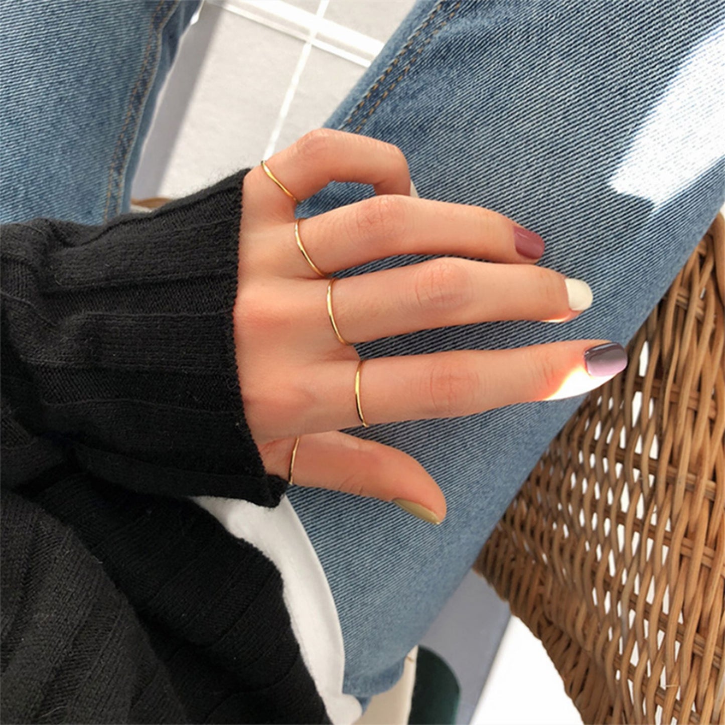 1.2mm Gold on Sterling Silver Skinny Round Band Stacking Above Ring E1/2 - R - sugarkittenlondon