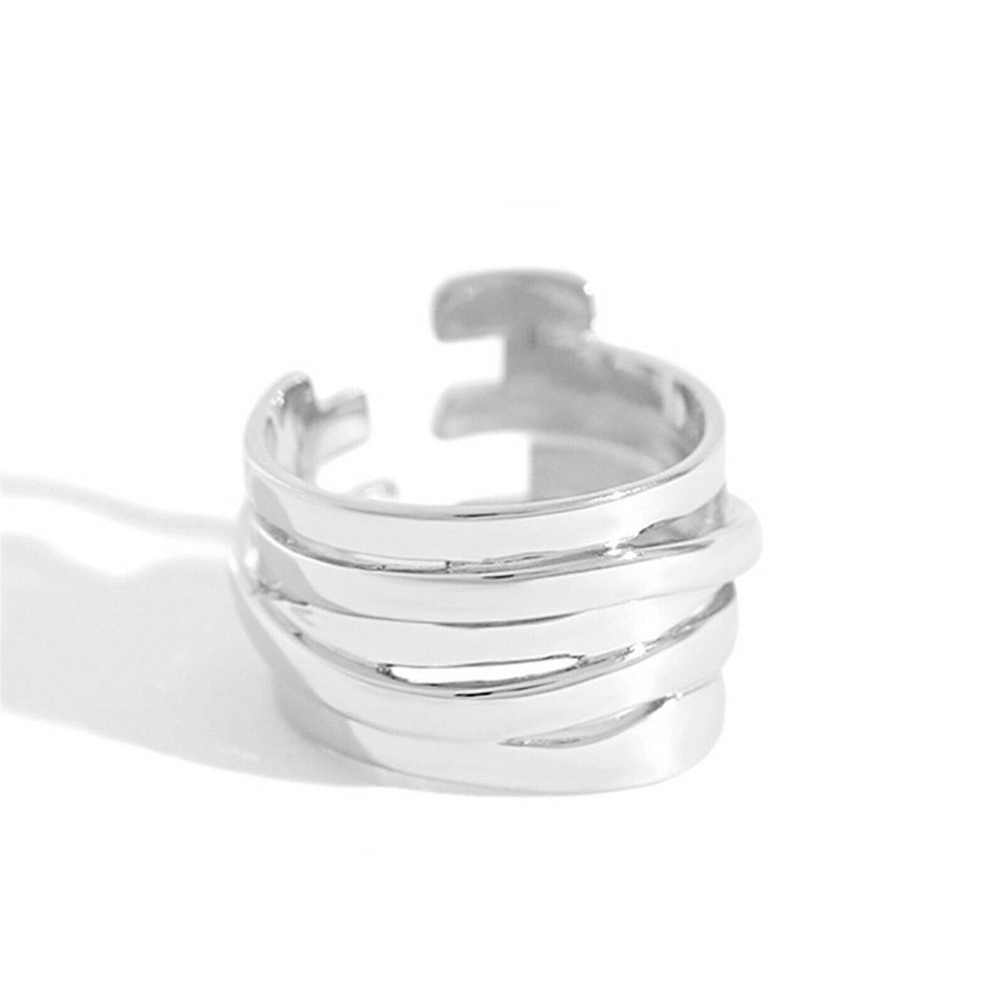 Sterling Silver Chunky Shiny Multi Band Crossover Strand Open Ring Unisex - sugarkittenlondon