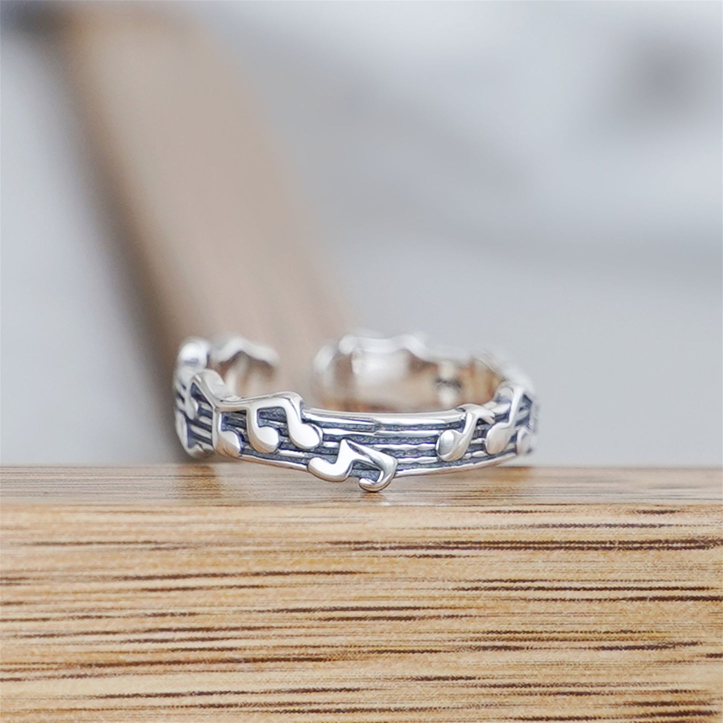 Sterling Silver Oxidized Musical Notes On The Staff Open Band Ring K - O - sugarkittenlondon