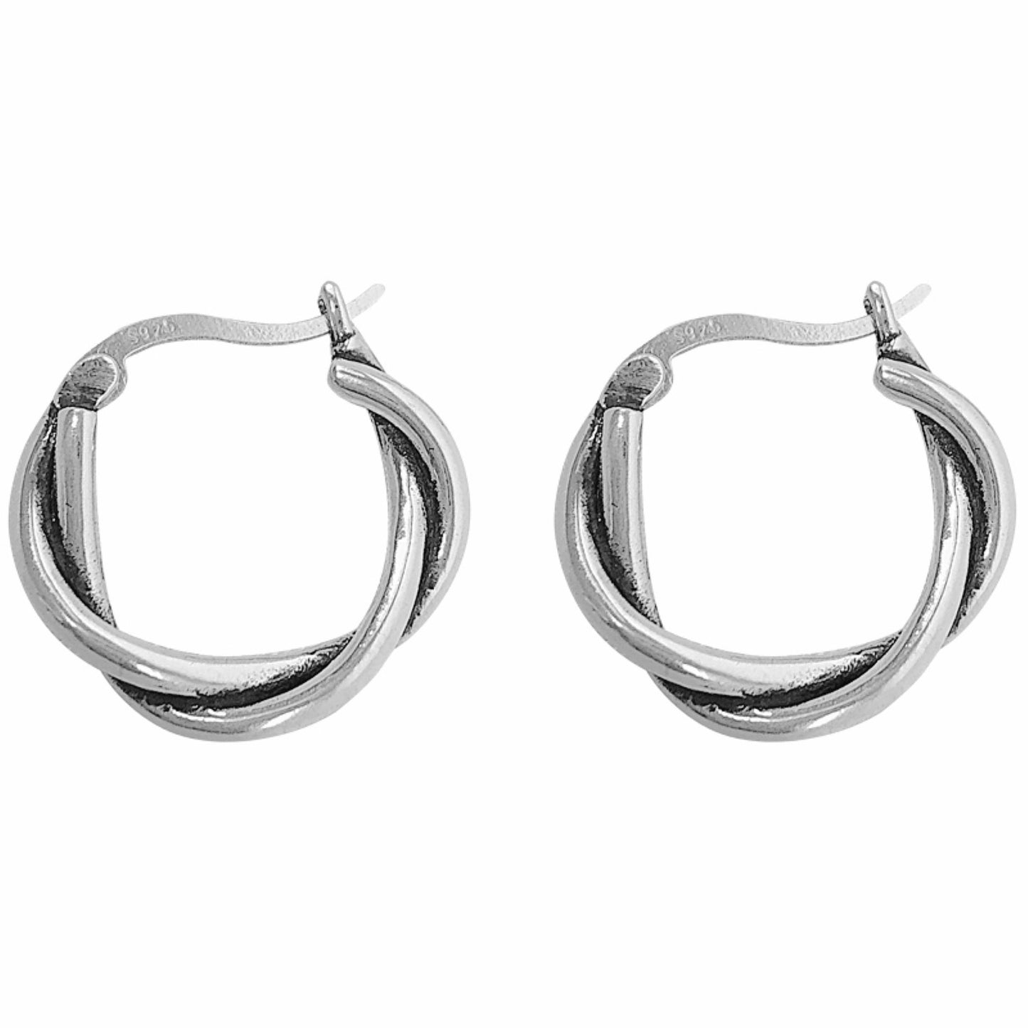 19mm Sterling Silver Oxidized Twist Hoop Earrings with Knot Detail