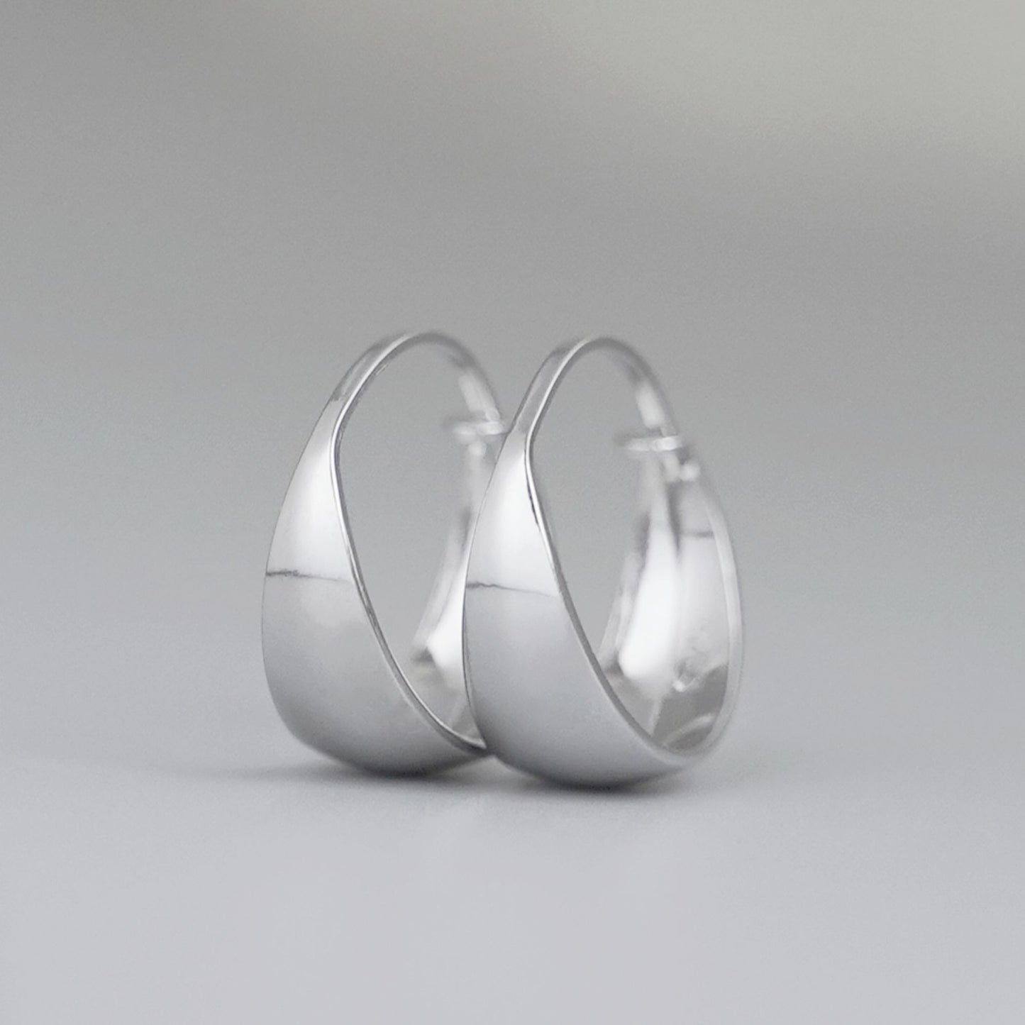 Rhodium-Plated Sterling Silver Wide Dome Sleeper Drop Hoop Huggie Earrings 16-18mm