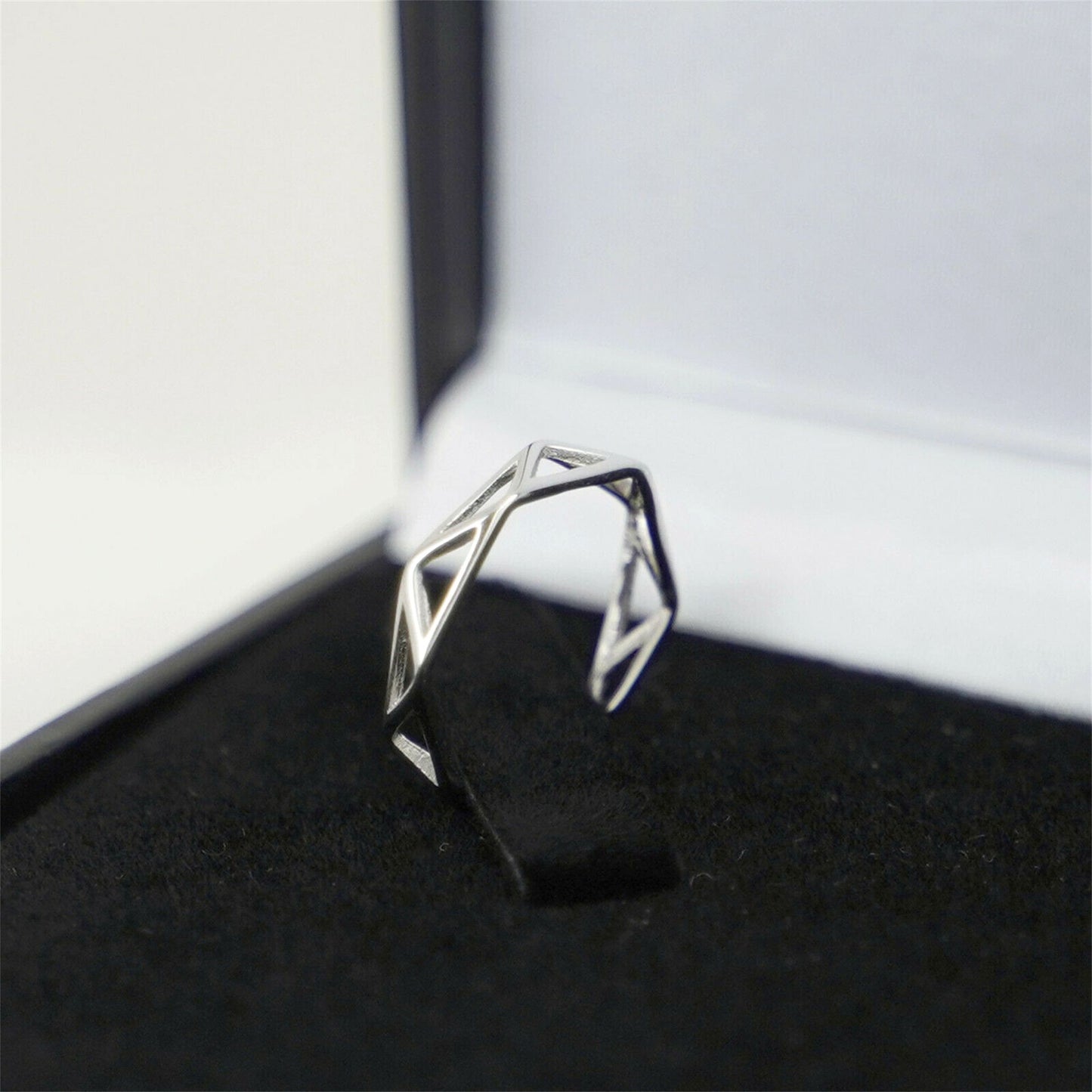 Sterling Silver Unisex Hollow Out Diamond Geometry Nest Ring UK F-K - sugarkittenlondon