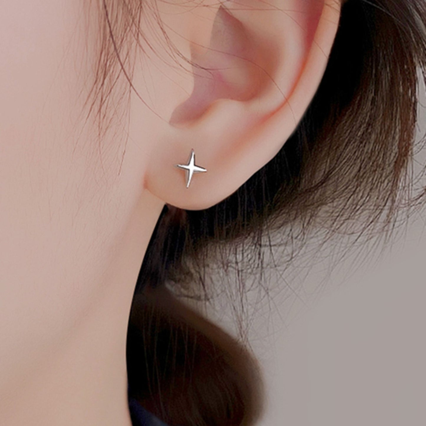 Sterling Silver 4 Pointed Star Cross Unisex Stud Earrings - sugarkittenlondon