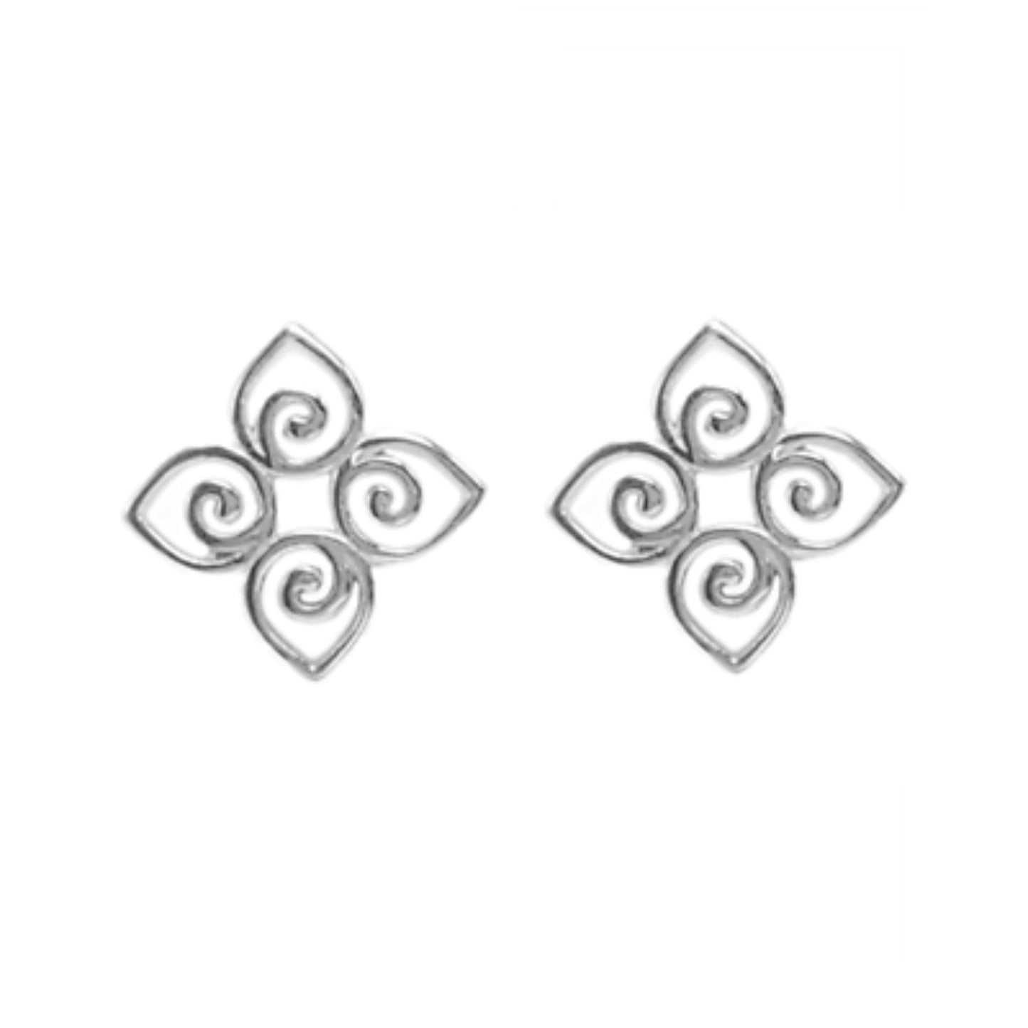 Sterling Silver Celtic Knot Square Diamond Floral Filigree Stud Earrings - sugarkittenlondon