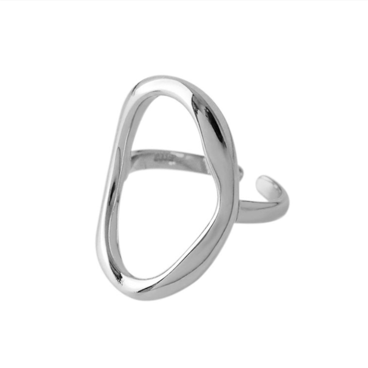 Sterling Silver Solid Chunky Shiny Bent Oval Circle Round Open Band Ring - sugarkittenlondon
