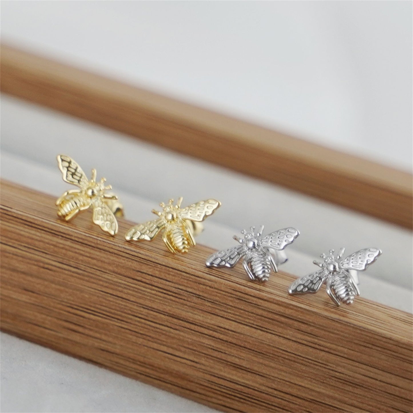 18K Gold on Sterling Silver Mini Honey Bee Stud Earrings - sugarkittenlondon