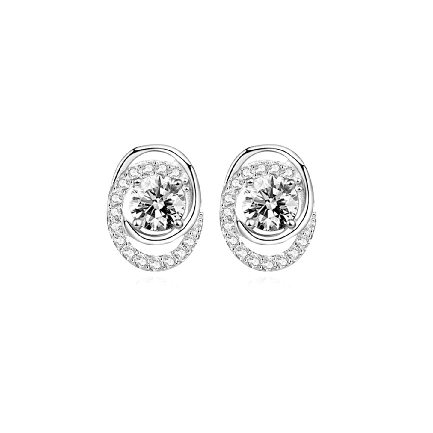 Stunning Rhodium-Plated Sterling Silver Halo Stud Earrings with 5mm CZ Ovals