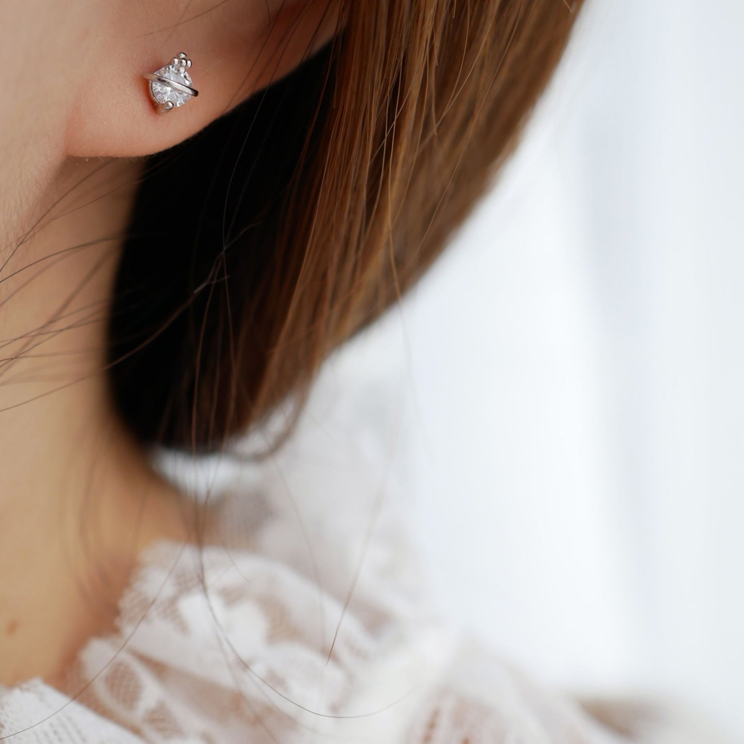 4mm CZ Stud Earrings with 925 Sterling Silver Saturn Space Star Design