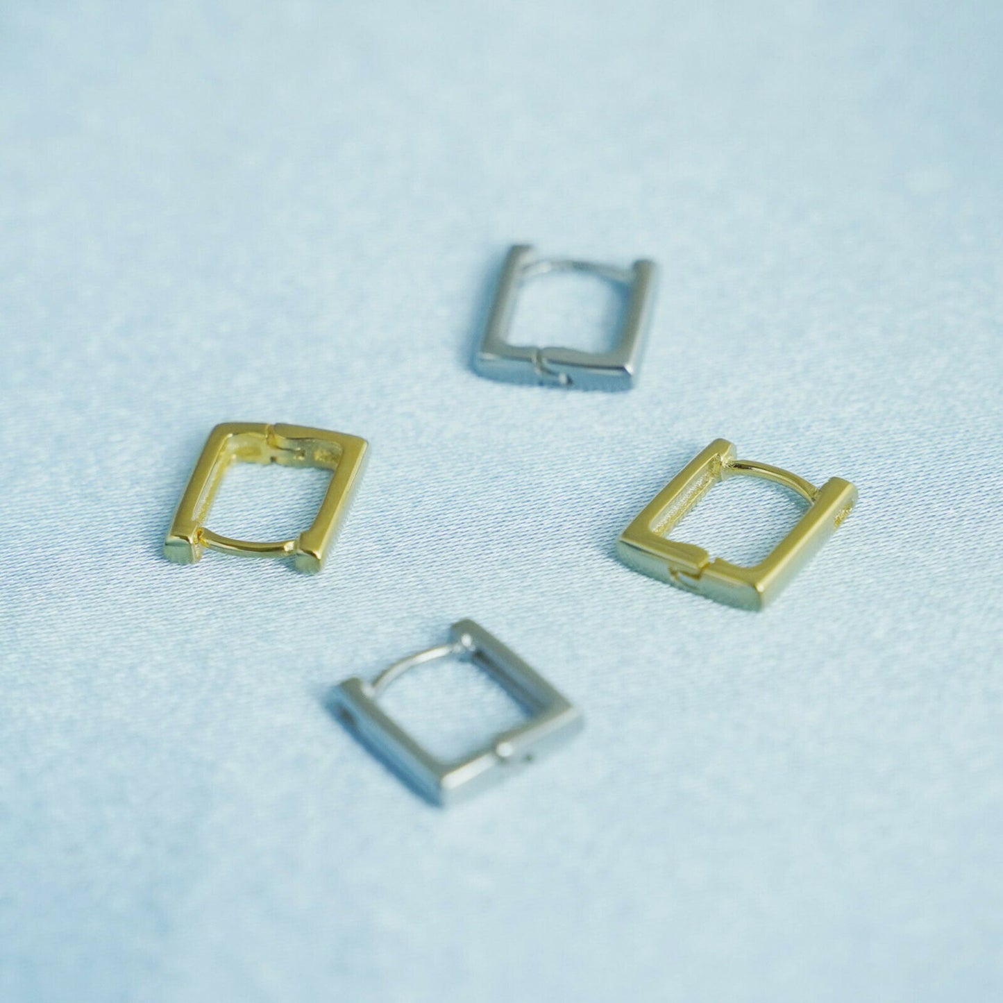 Small Plain Square Hoop Huggie Earrings in 18K Gold Plated Sterling Silver