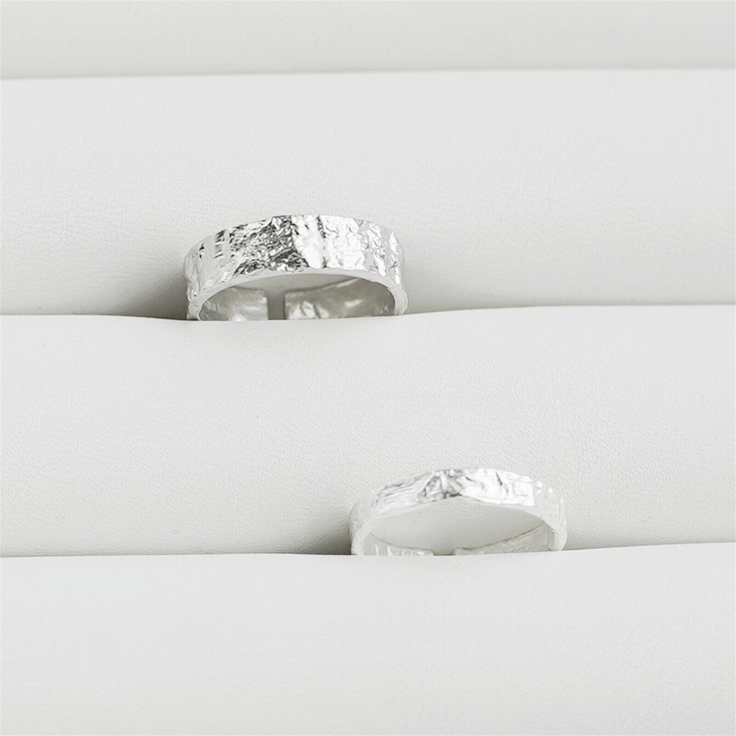 Sterling Silver Hammered Foil Textured Shiny 3mm Width Open Band Ring Unisex - sugarkittenlondon