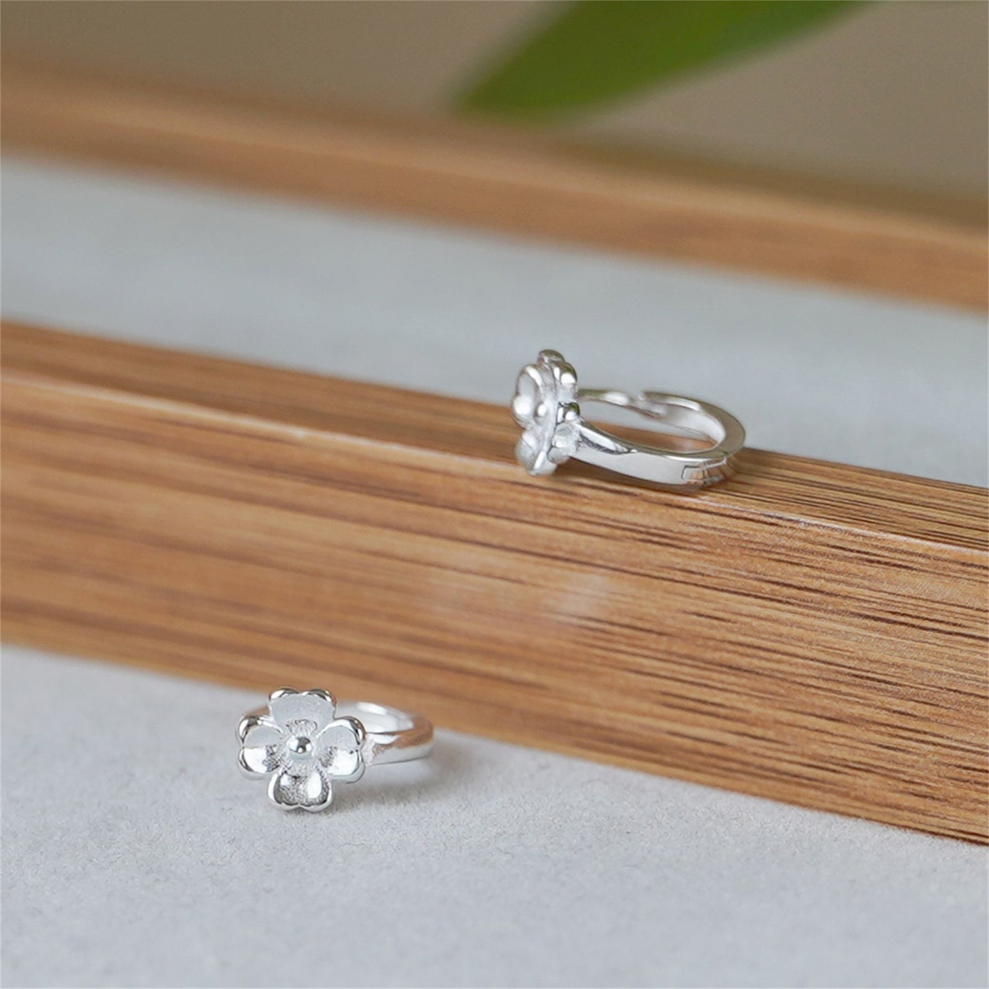 Sterling Silver Clover Flower Shamrock Blossom Huggie 9mm Hoop Earrings