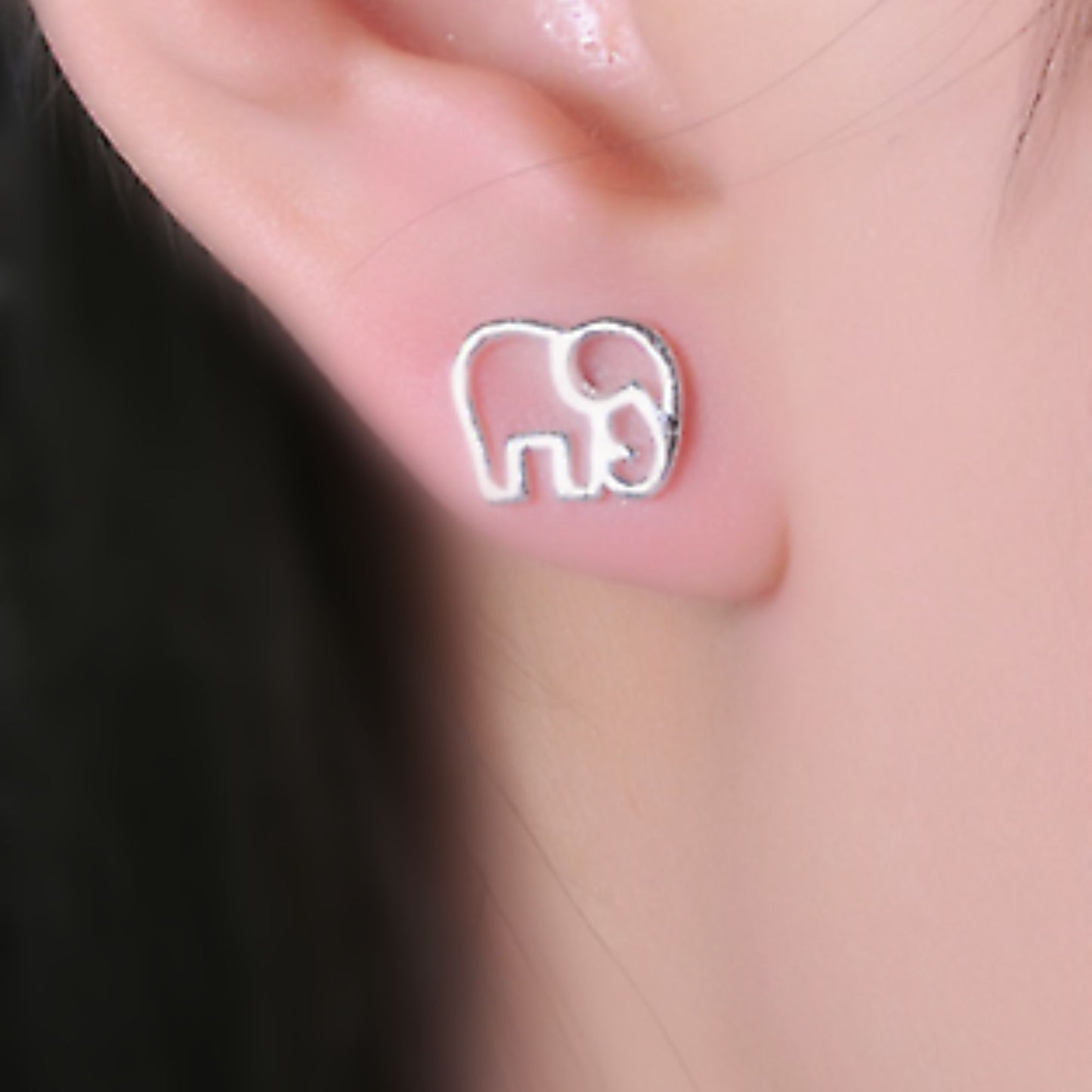 Rhodium on Sterling Silver Hollow Out Elephant Stud Earrings - sugarkittenlondon
