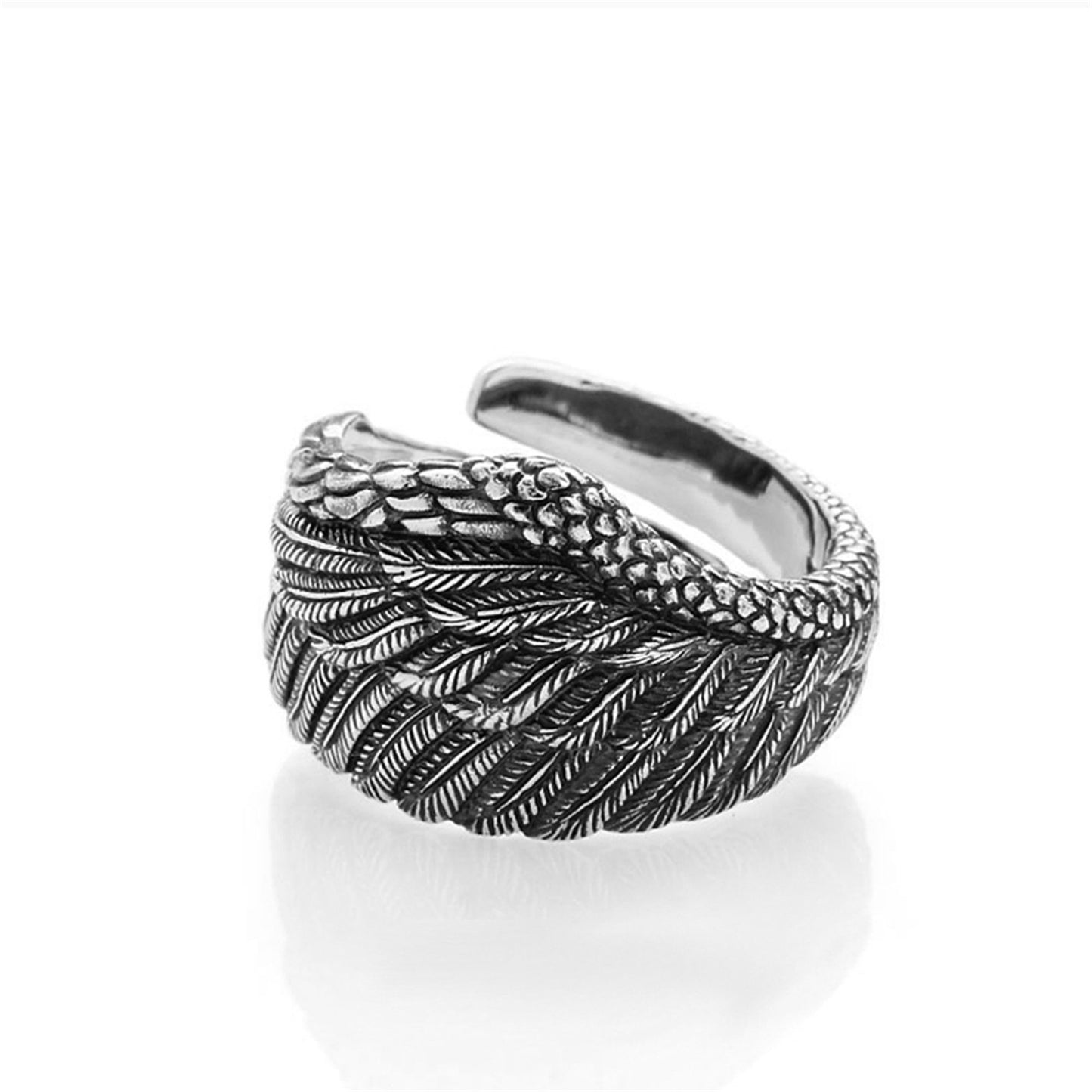 Sterling Sliver Oxidized Wide Wrap Feather Eagle Wing Leaf Open Band Ring - sugarkittenlondon