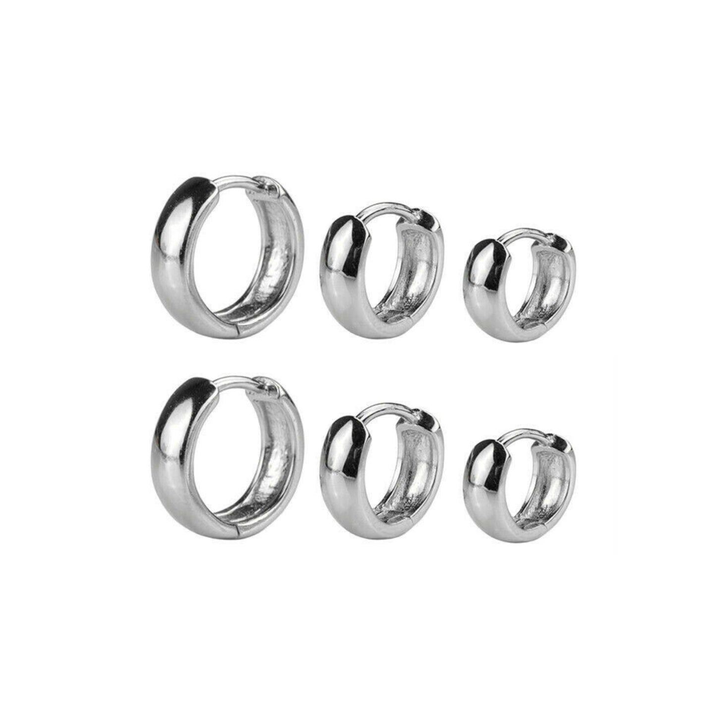 Rhodium-plated Sterling Silver 3mm Band Huggie Sleeper Hoop Earrings for Unisex