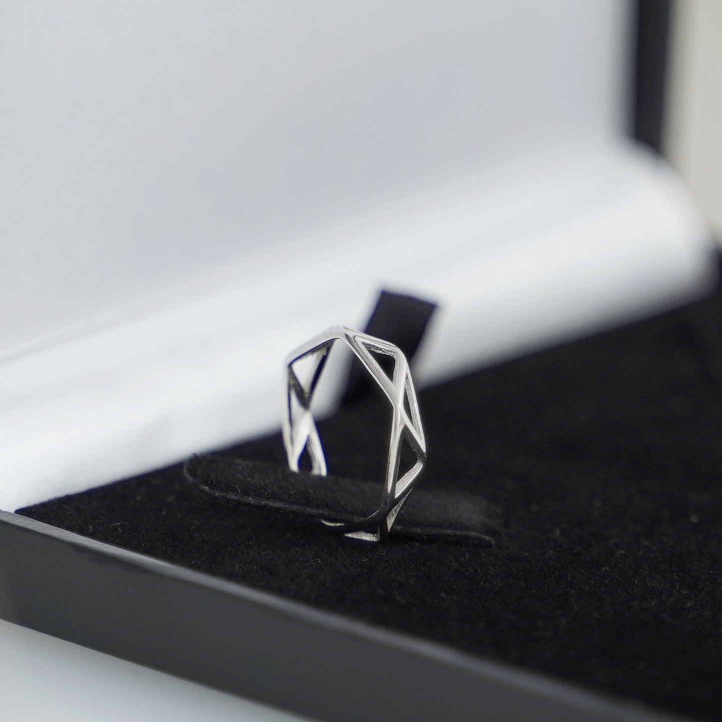 Sterling Silver Unisex Hollow Out Diamond Geometry Nest Ring UK F-K - sugarkittenlondon