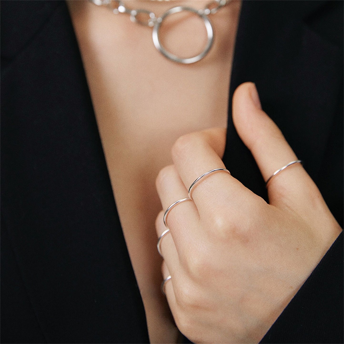 1mm Sterling Silver Skinny Round Band Stacking Above Ring E - U - sugarkittenlondon