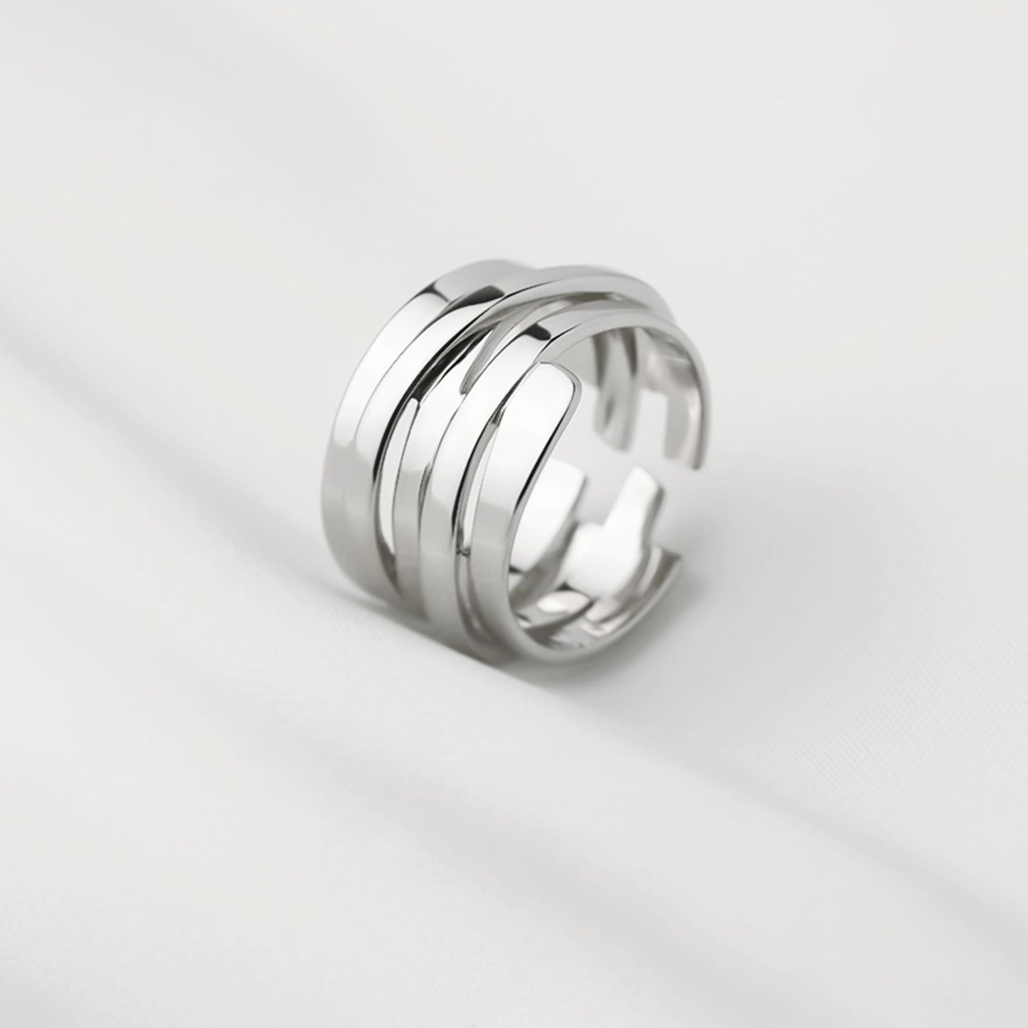 Sterling Silver Chunky Shiny Multi Band Crossover Strand Open Ring Unisex - sugarkittenlondon