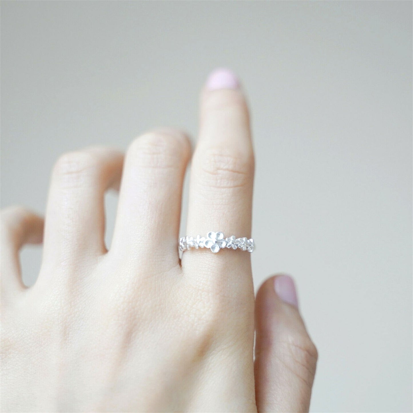 Sterling Silver Linked Flowers Flower Branch Open Band Ring L - P Adjustable - sugarkittenlondon