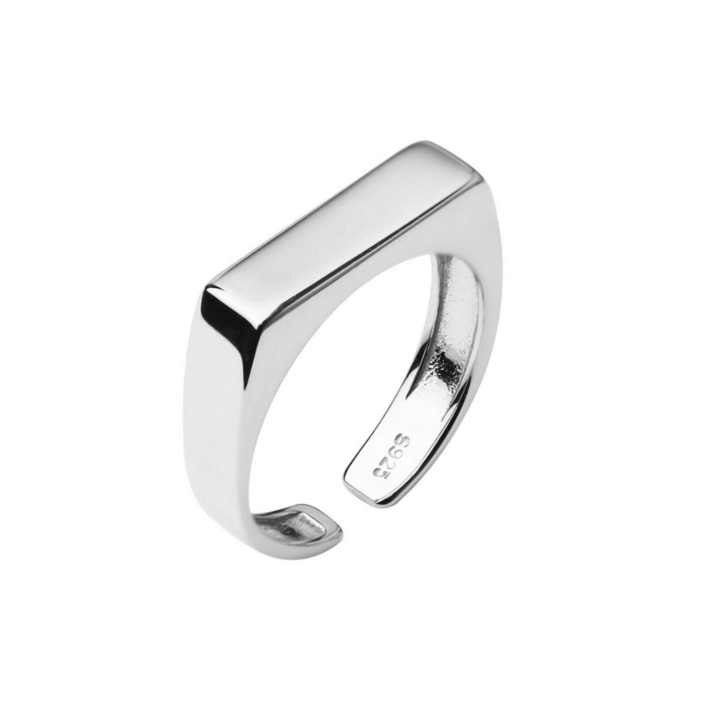 Rhodium on Sterling Silver Polished Plain Square Unisex Signet Open Band Ring - sugarkittenlondon