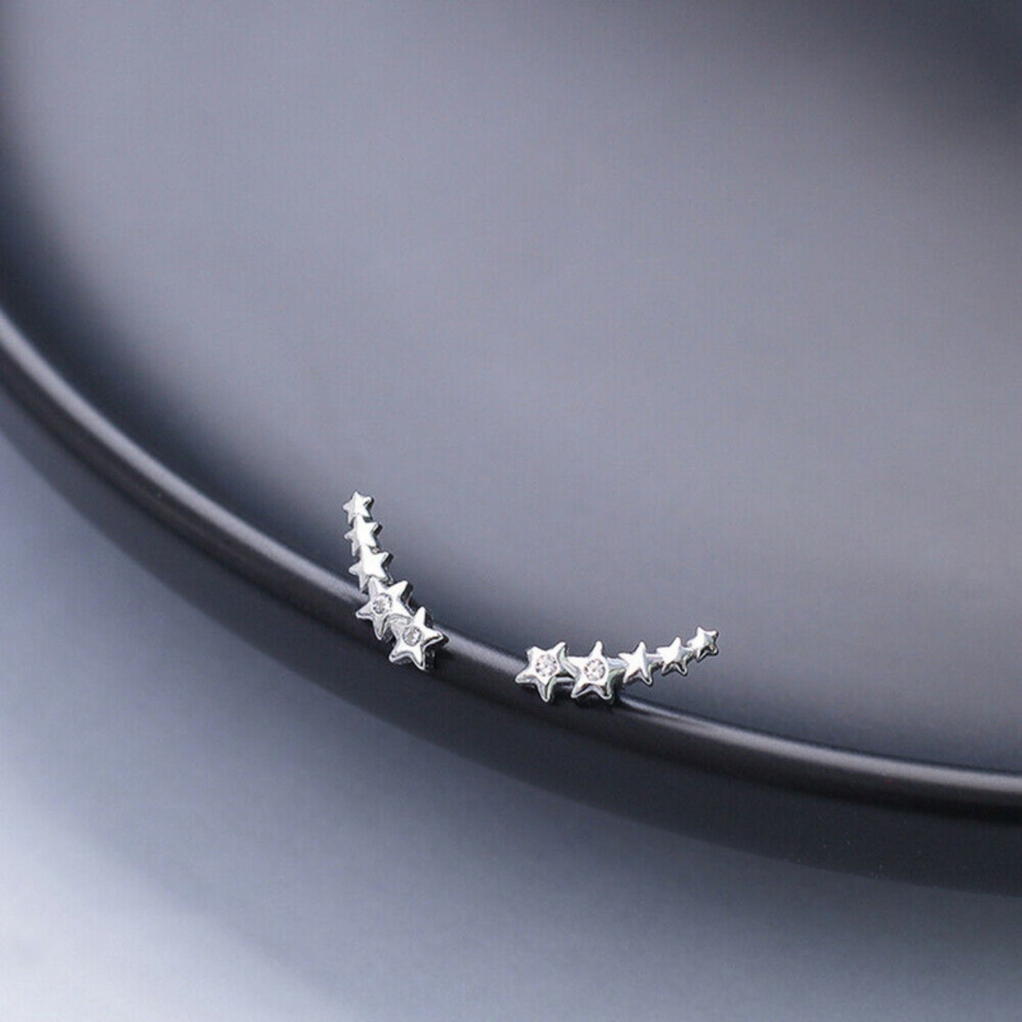 Sterling Silver Mini Linked Stars Curved Wavy Climber Crawler Stud Earrings - sugarkittenlondon
