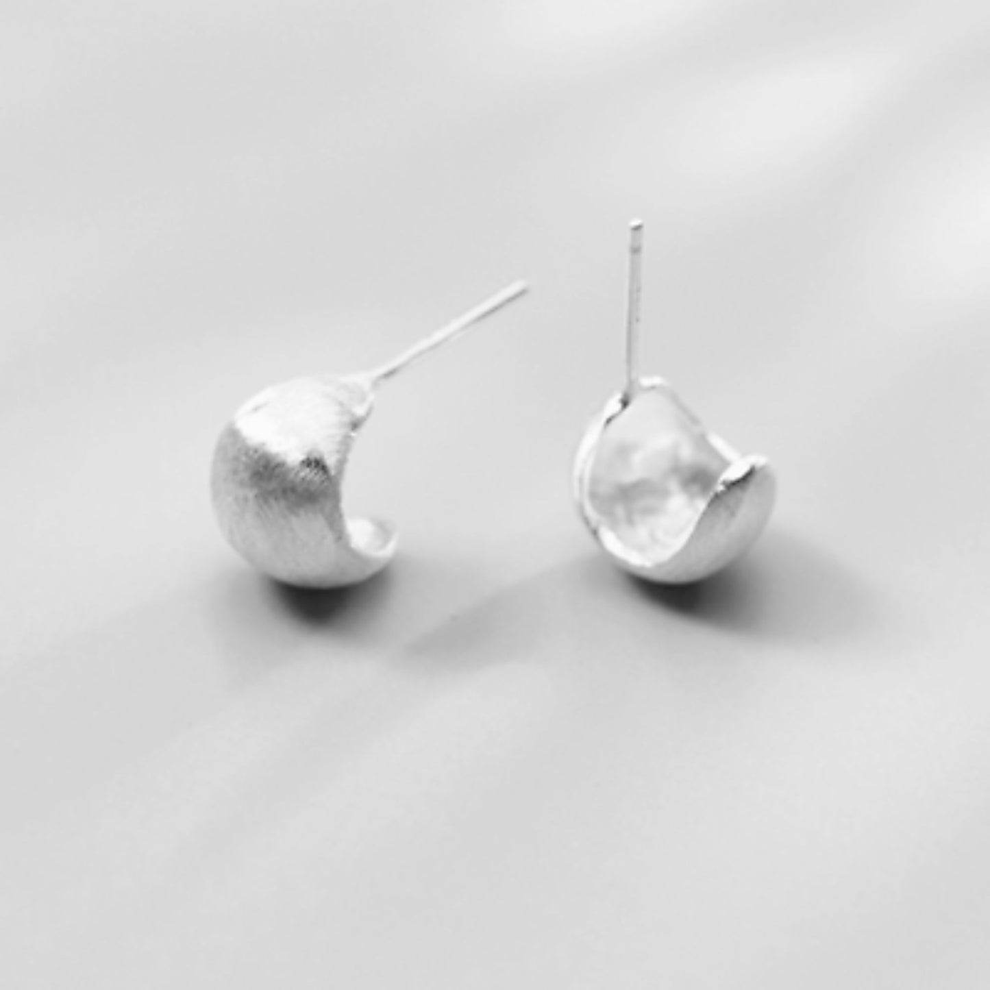 Sterling Silver Brushed Half Hoop Ball Circle Dome Drop Stud Earrings - sugarkittenlondon