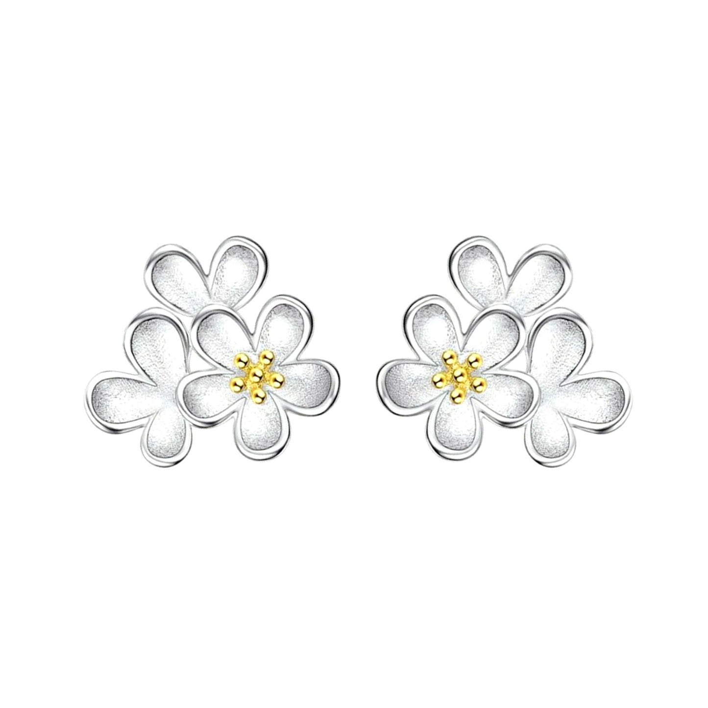Sterling Silver Cupped Flower Cherry Blossom Cascade Stud Earrings - sugarkittenlondon