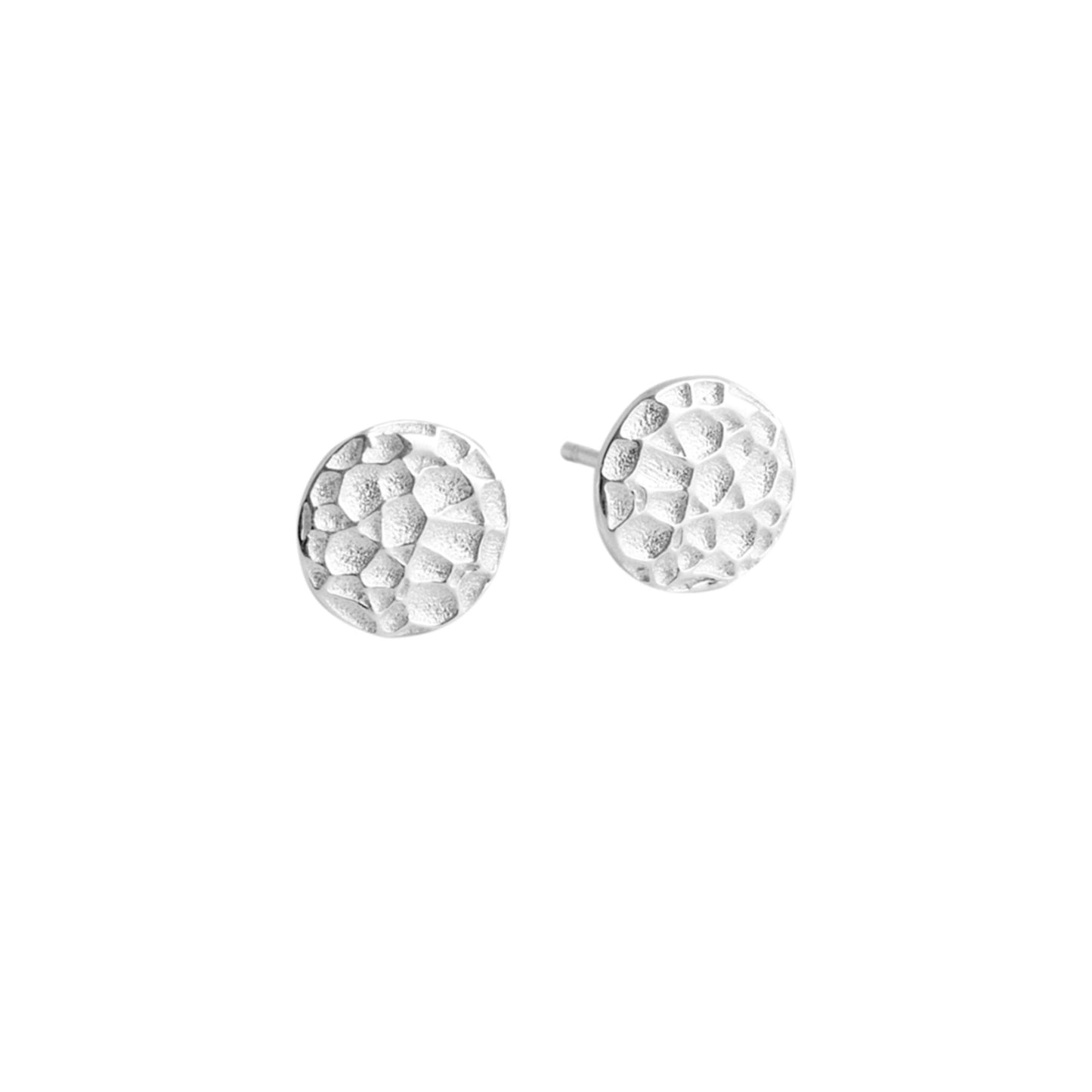 Sterling Silver 7mm Hammered Round Circle Disc Dot Stud Earrings Boxed - sugarkittenlondon