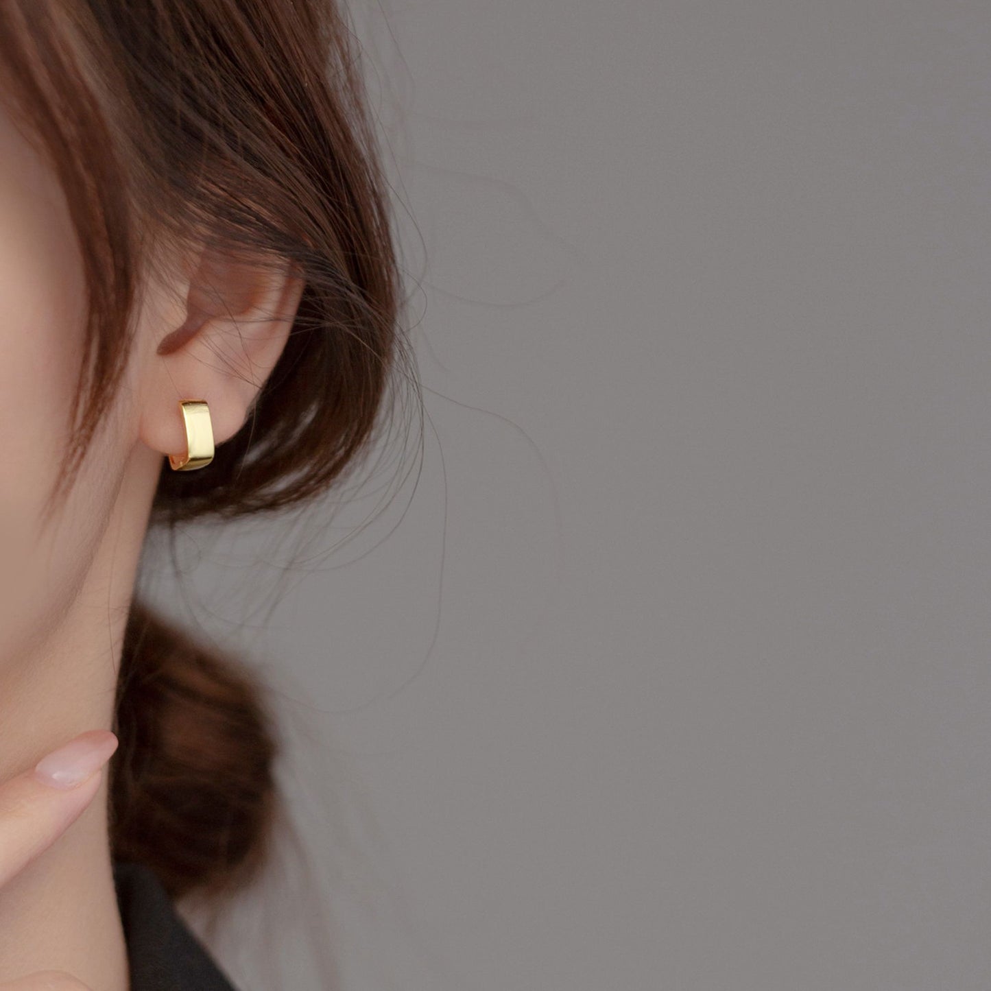 18K Gold on Sterling Silver 8.5mm Hoop Plain Square Huggie Earrings Unisex