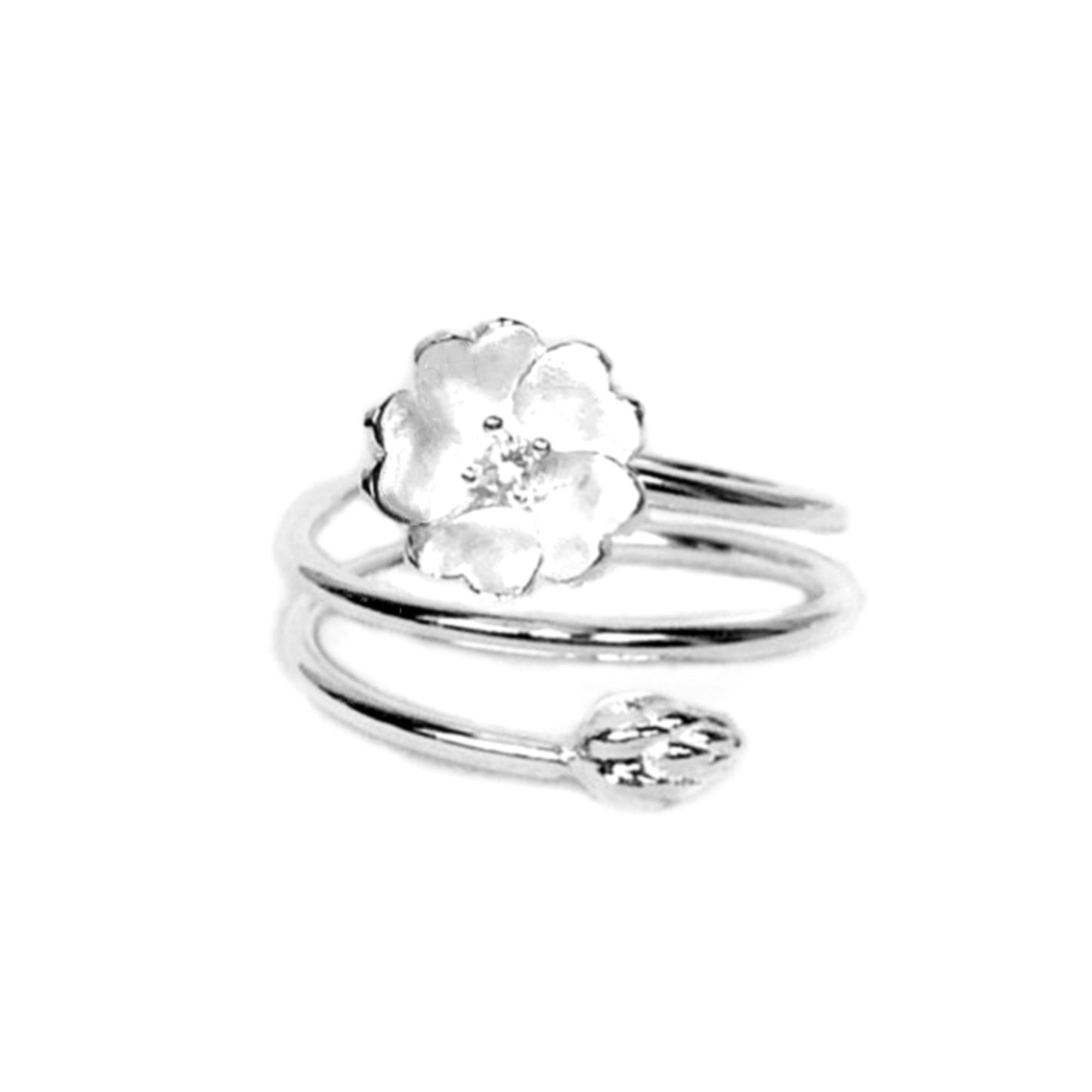 Sterling Sliver CZ Lotus Flower Yoga Zen Namaste Wrap Open Band Ring - sugarkittenlondon