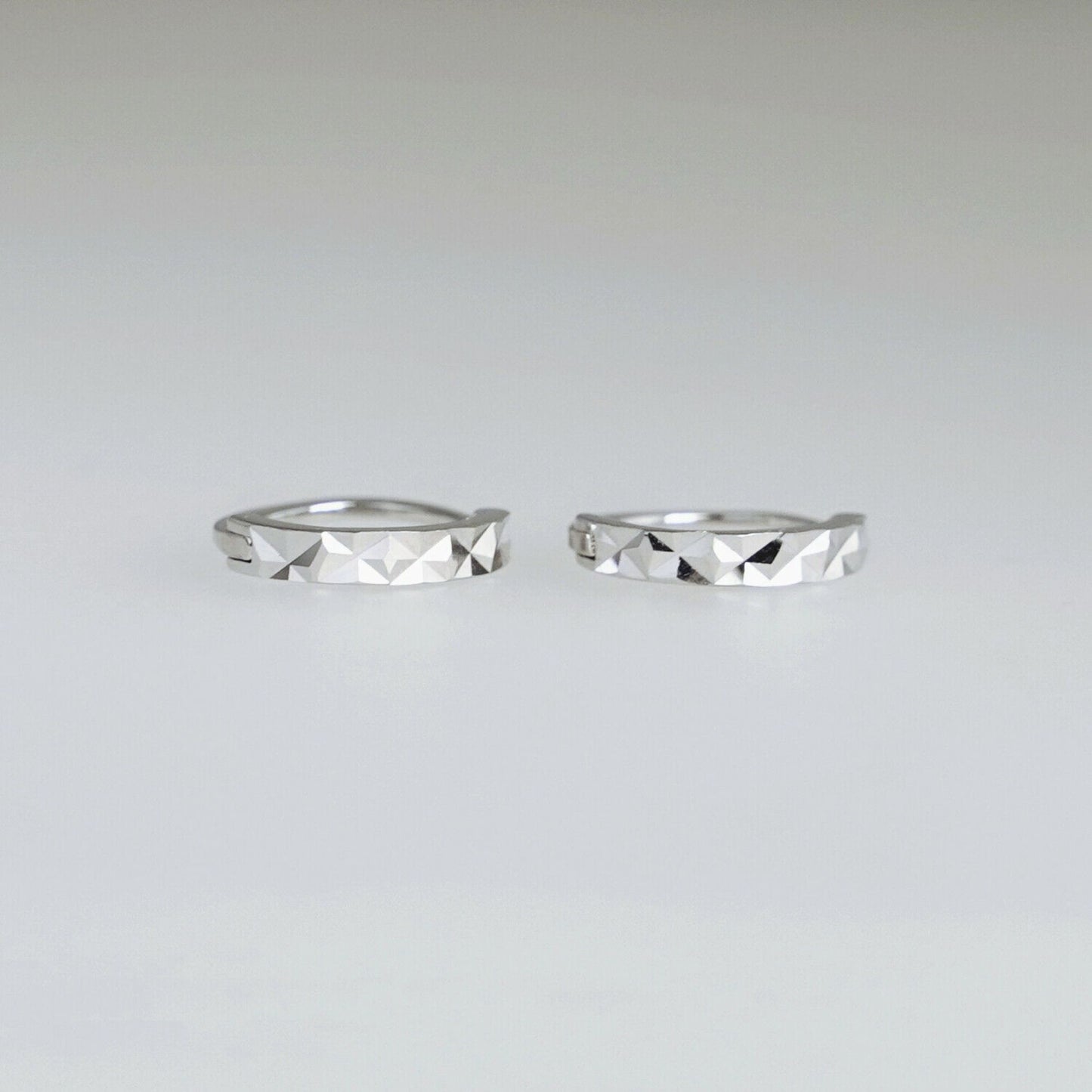 925 Sterling Silver Cuff Earrings with Reverse Worn Plain Diamond Cut Small Hoop