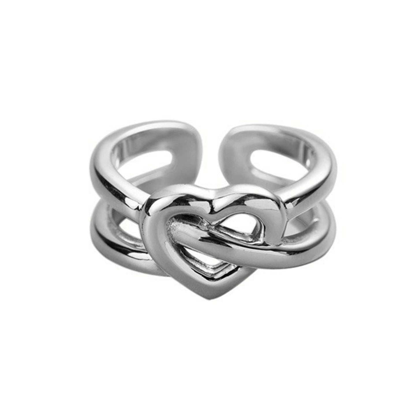 Sterling Silver Oxidized Chunky Love Knot Heart Double Wire Ring 5.8g Boxed - sugarkittenlondon
