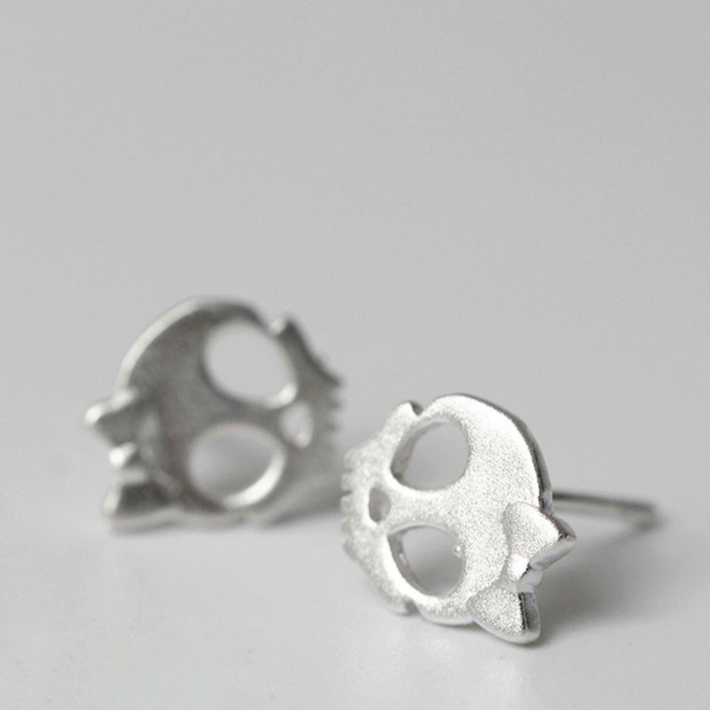 Sterling Silver Matte Sugar Bow Skull Skeleton Post Studs Earrings - sugarkittenlondon