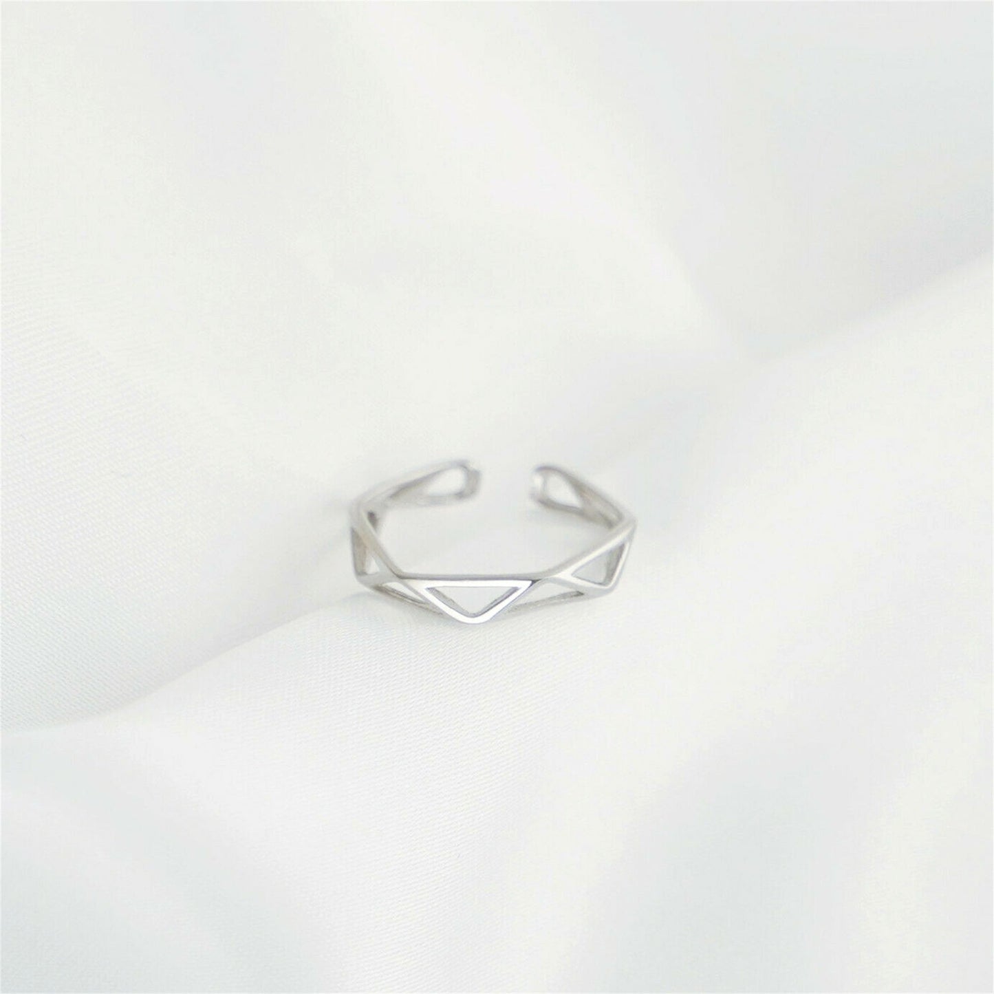 Sterling Silver Unisex Hollow Out Diamond Geometry Nest Ring UK F-K - sugarkittenlondon