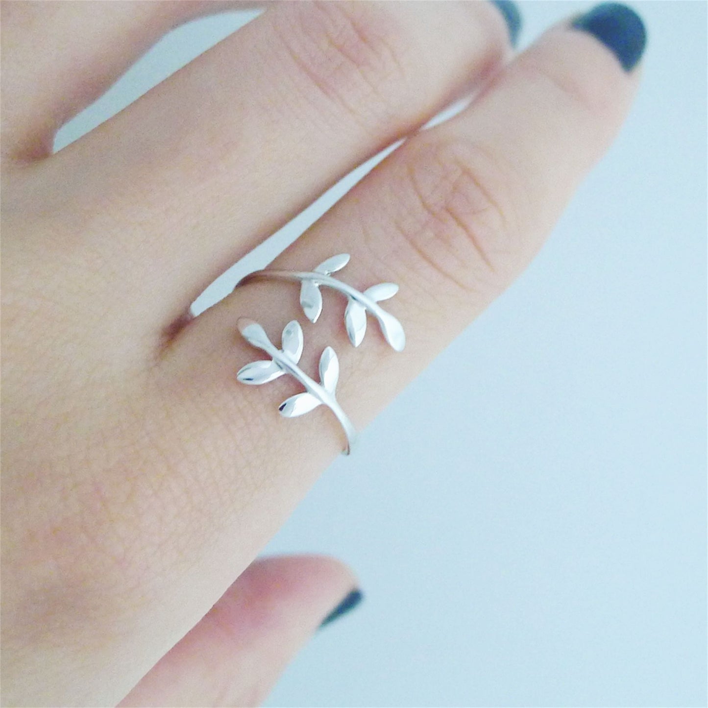 Sterling Silver Olive Leaf Laurel Wreath Roman Wrap Adjustable Ring - sugarkittenlondon