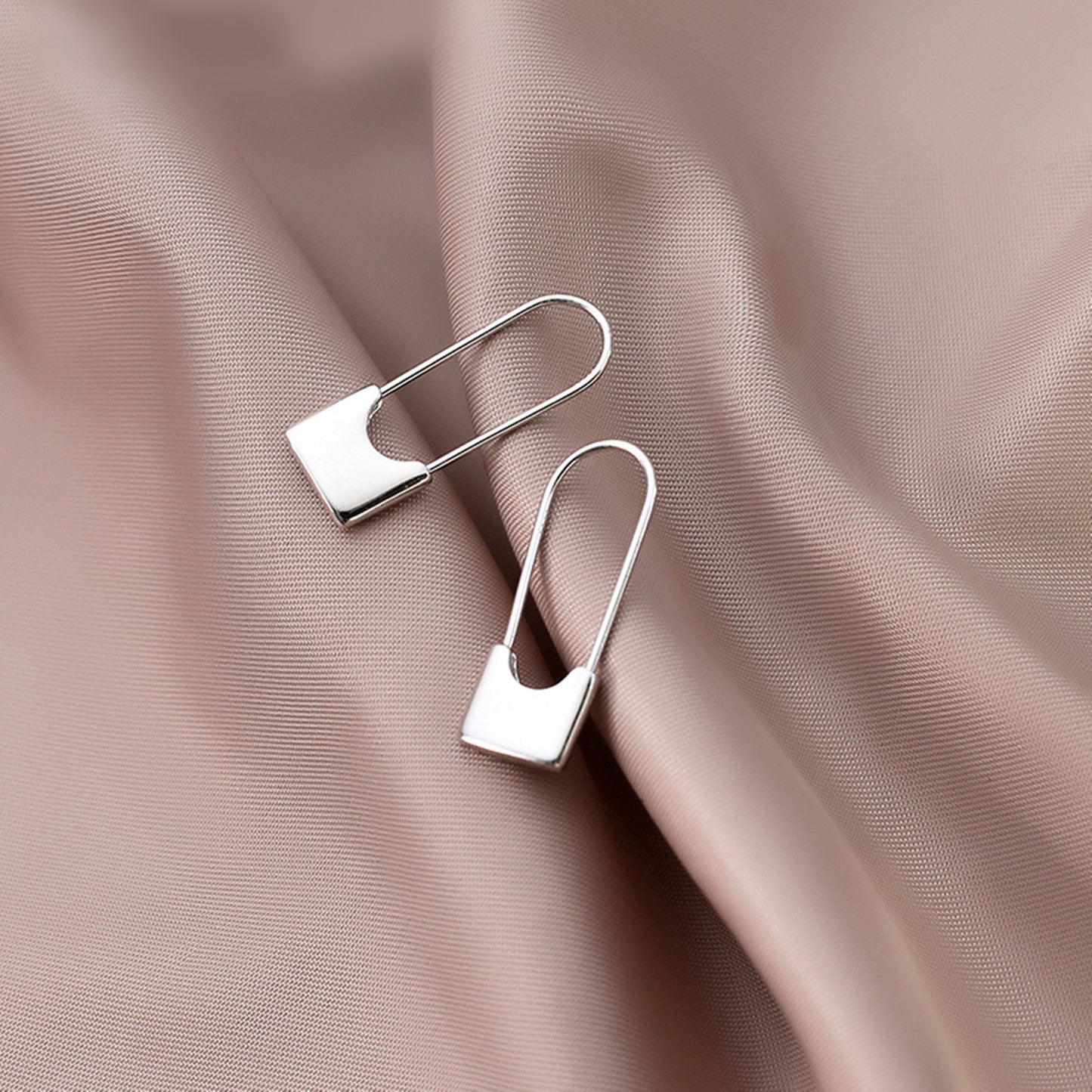 925 Sterling Silver Safety Pin Hoop Earrings with Padlock Charm