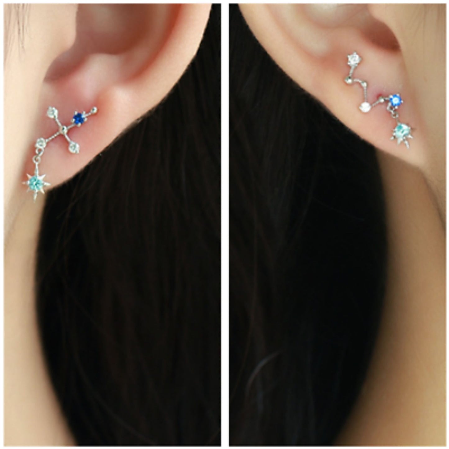 Sterling Silver CZ Big Dipper Blue Polaris Star Cross Climber Drop Earrings - sugarkittenlondon