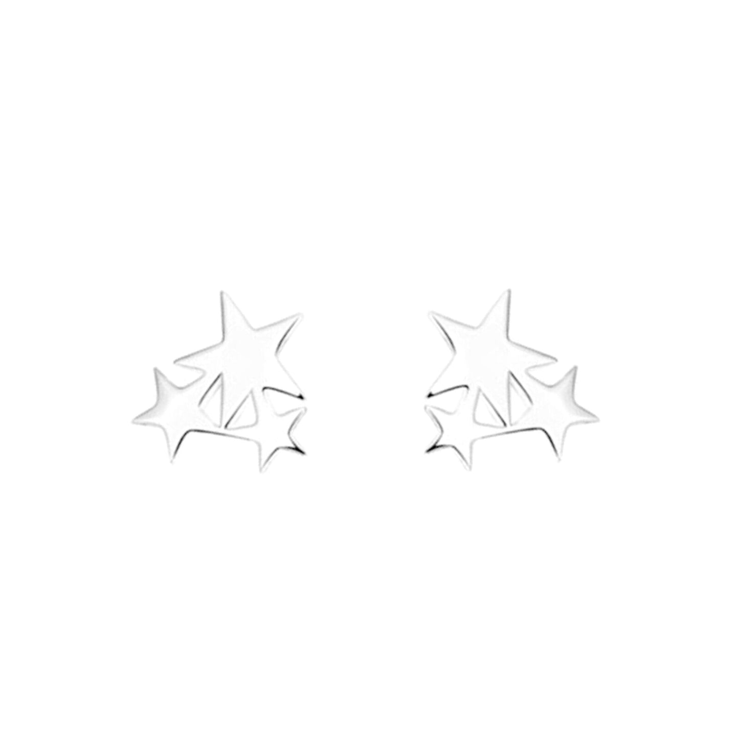 Sterling Silver Shine Bright Triple Stars Trinity Stud Earrings - sugarkittenlondon