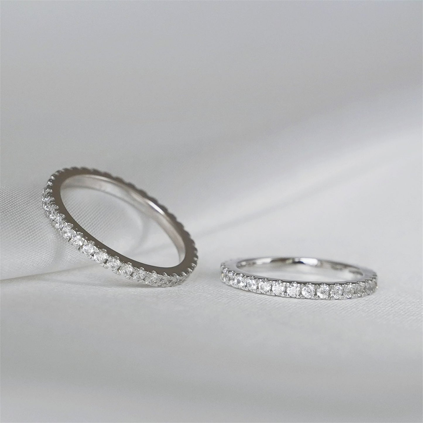 Sterling Silver Full Eternity 2mm Paved CZ Crystal Stacking Band Ring I - U - sugarkittenlondon
