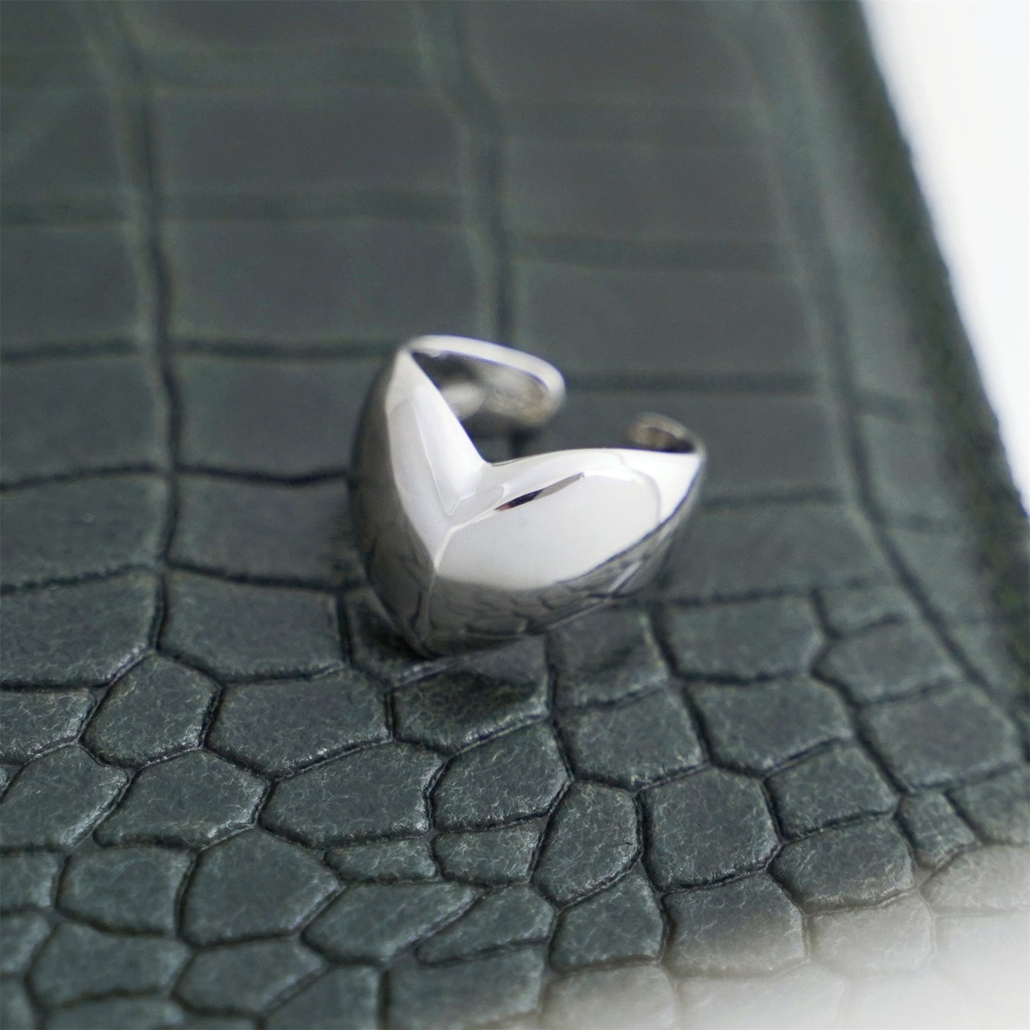 Sterling Silver Chunky Bent Dome Love Heart Wishbone Open Band Ring - sugarkittenlondon